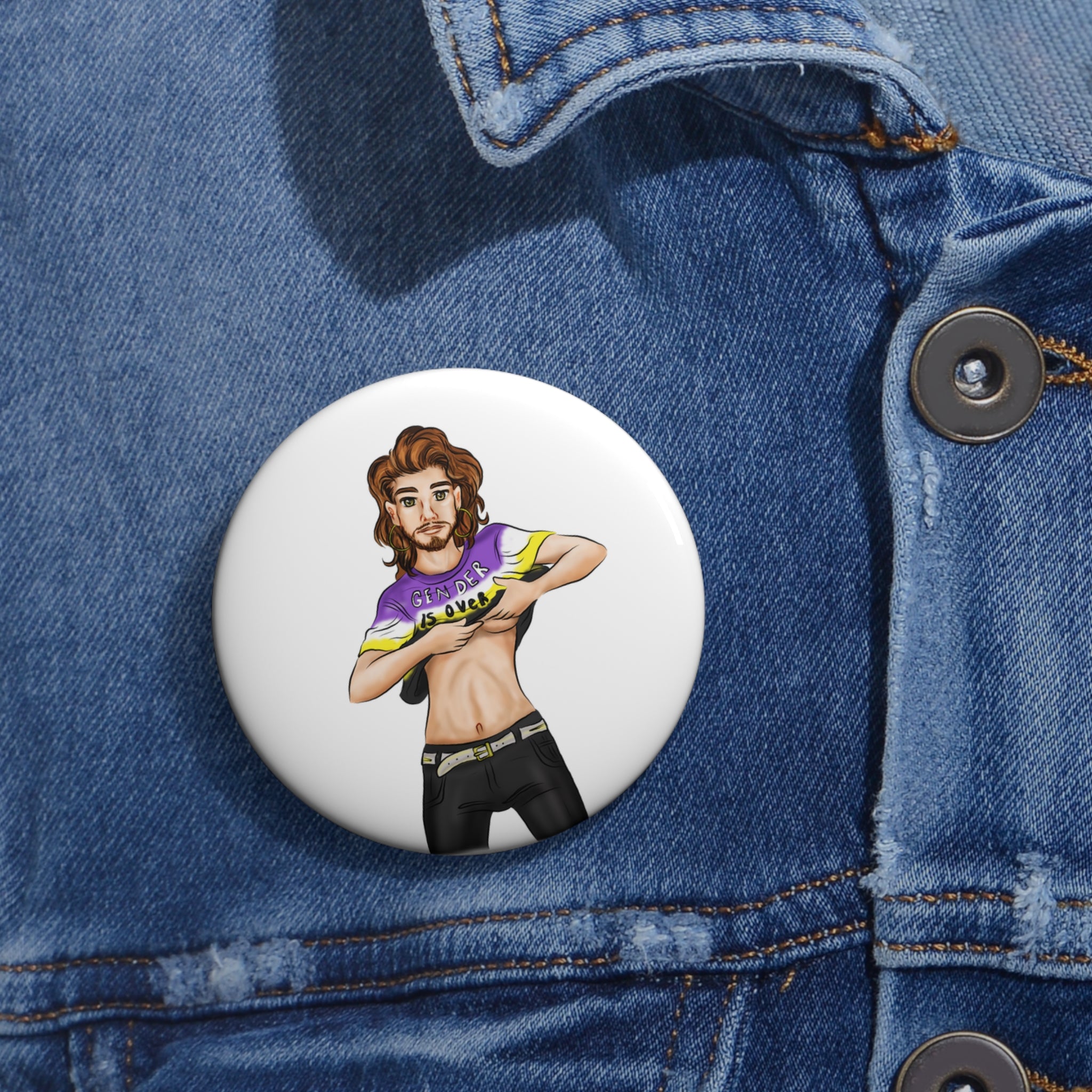Gender Is Over Pin Button – Gender-Free, Inclusive LGBTQIA+ Art, Glossy Metal, Multiple Sizes | Voce Lindx