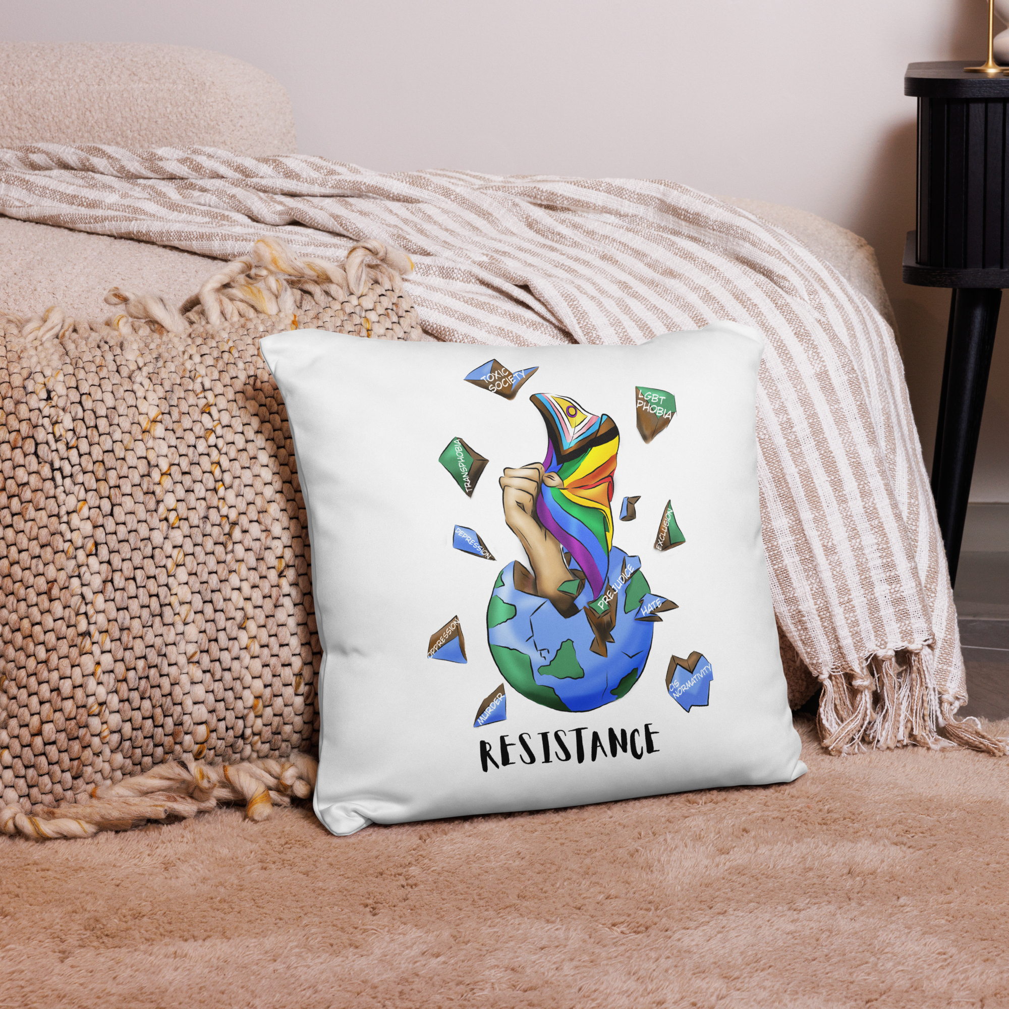 Basic Cushion – “Resistance Planet” Print | Decorative Square Throw Pillow | Voce Lindx