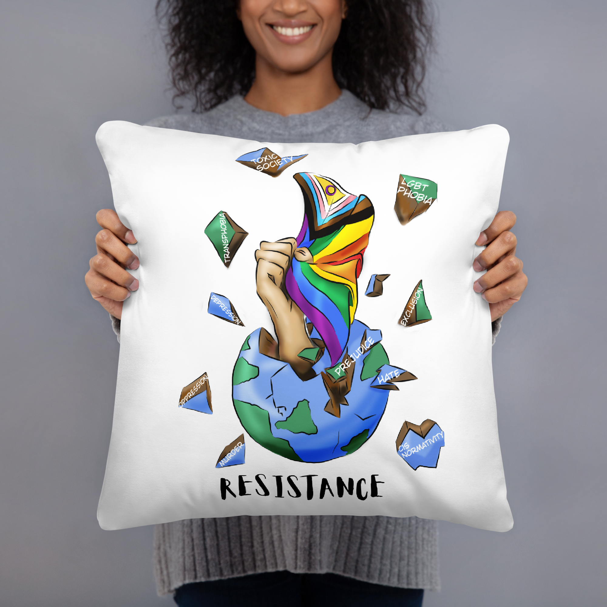 Basic Cushion – “Resistance Planet” Print | Decorative Square Throw Pillow | Voce Lindx