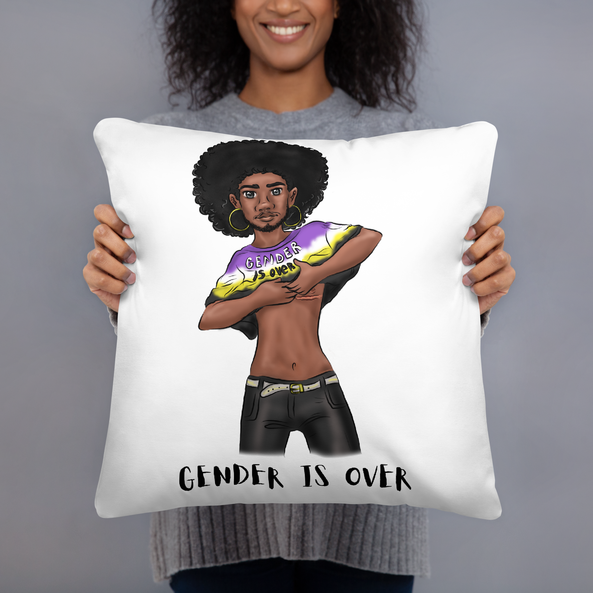 Basic Cushion – “Gender Is Over” Typography Print | Bold Square Throw Pillow | Voce Lindx
