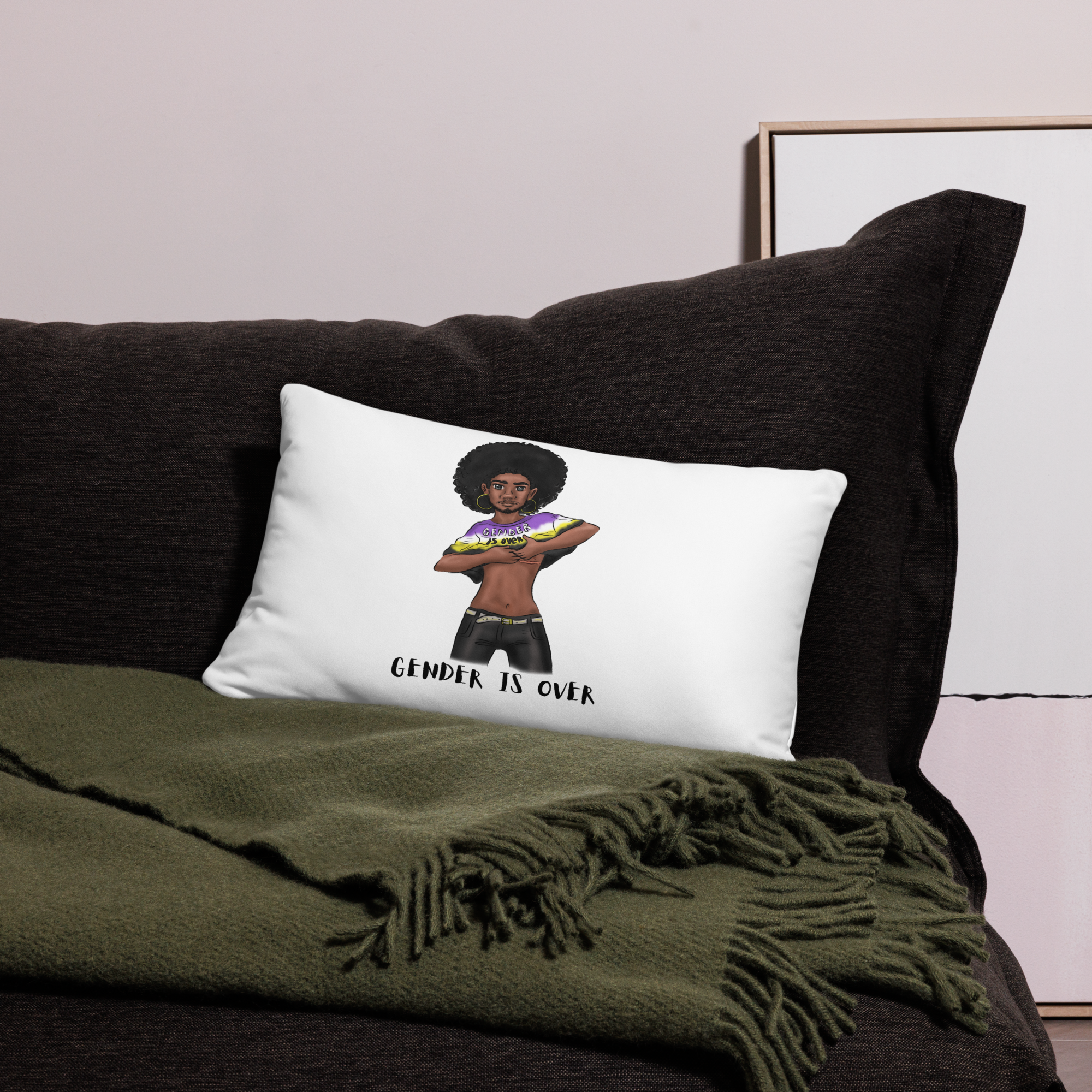 Basic Cushion – “Gender Is Over” Typography Print | Bold Square Throw Pillow | Voce Lindx