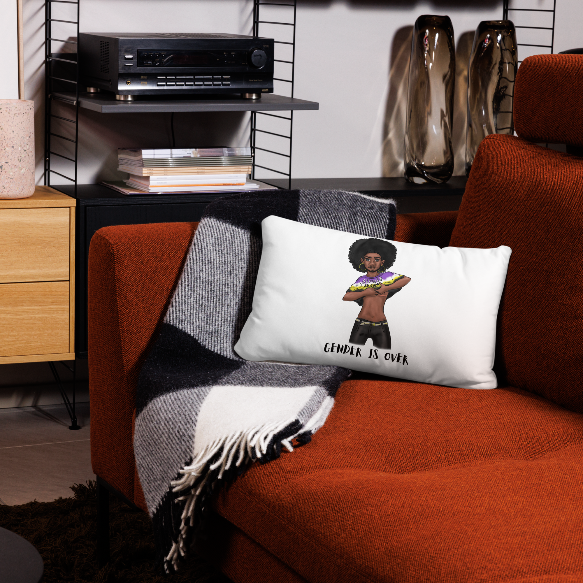 Basic Cushion – “Gender Is Over” Typography Print | Bold Square Throw Pillow | Voce Lindx