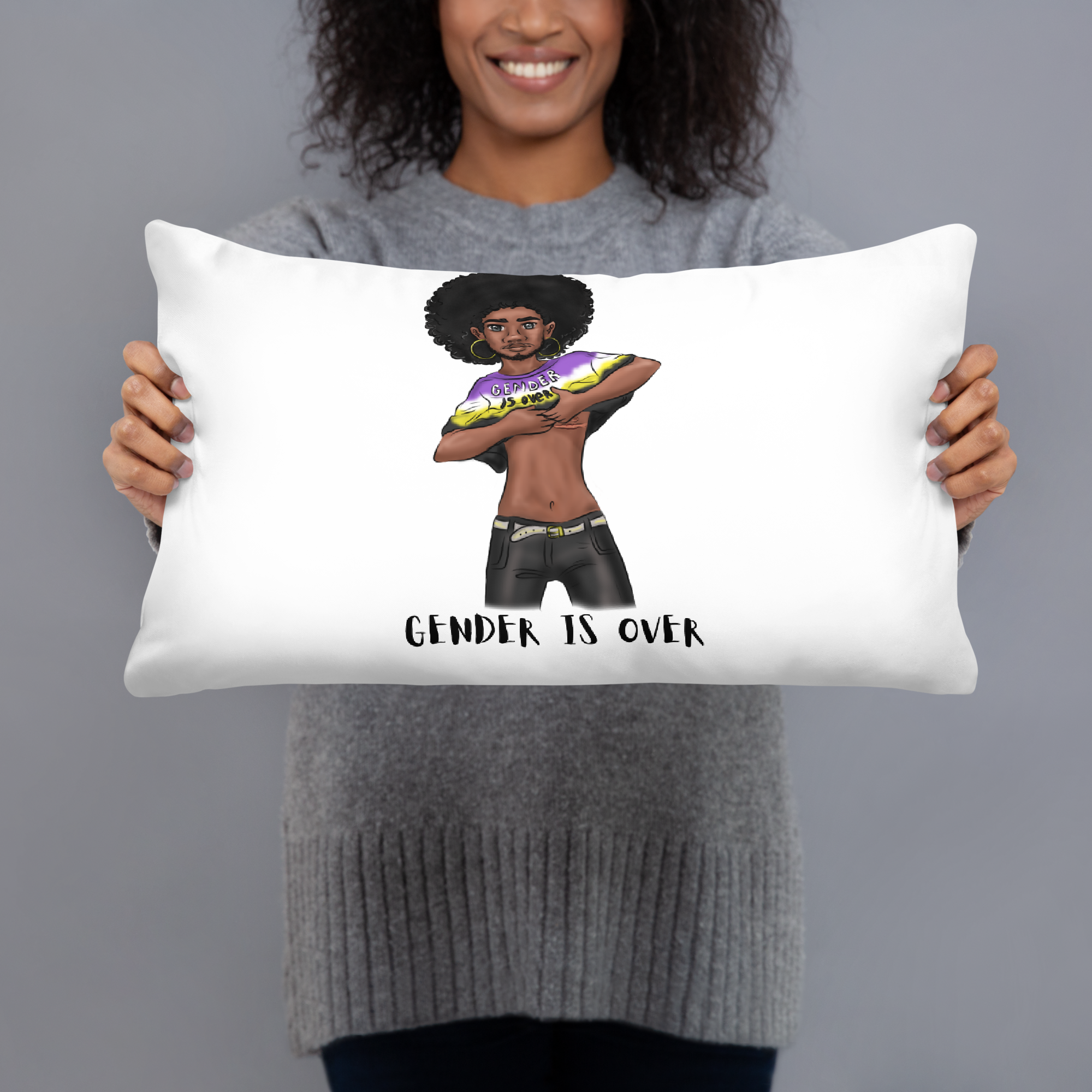 Basic Cushion – “Gender Is Over” Typography Print | Bold Square Throw Pillow | Voce Lindx