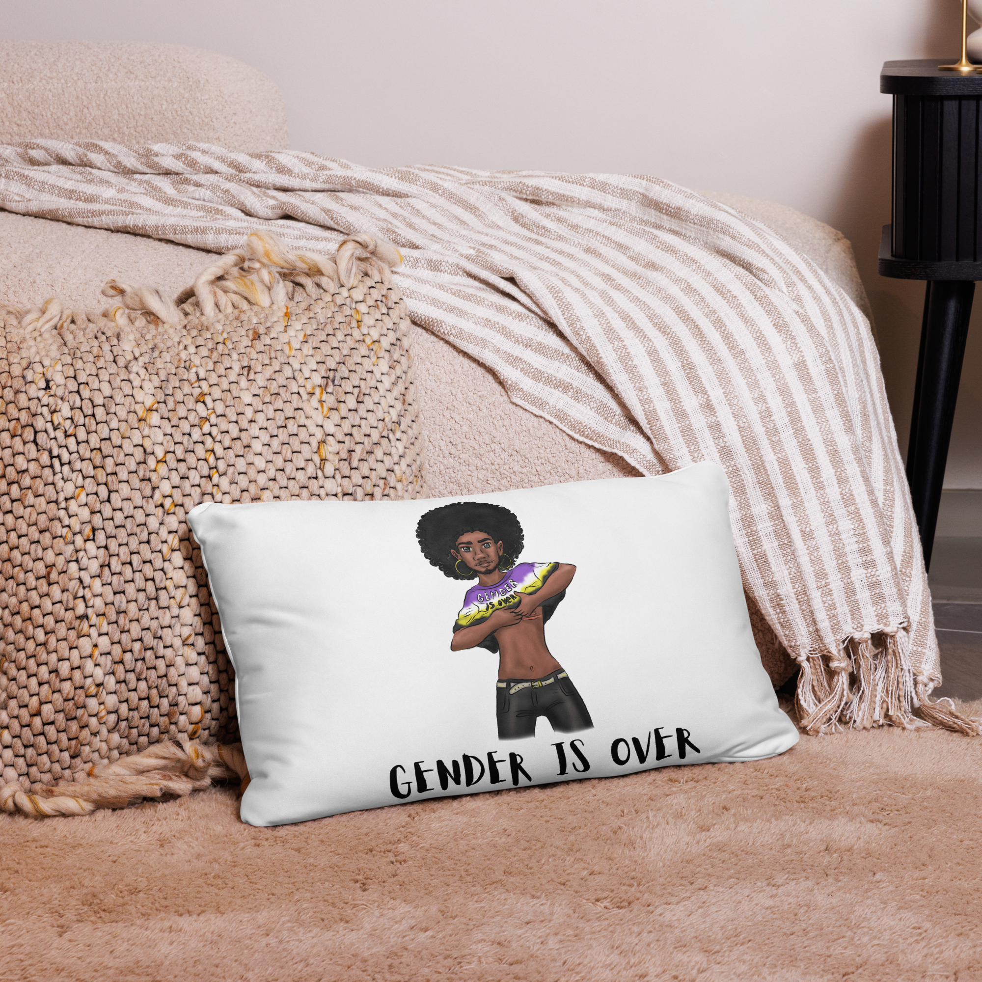 Basic Cushion – “Gender Is Over” Typography Print | Bold Square Throw Pillow | Voce Lindx