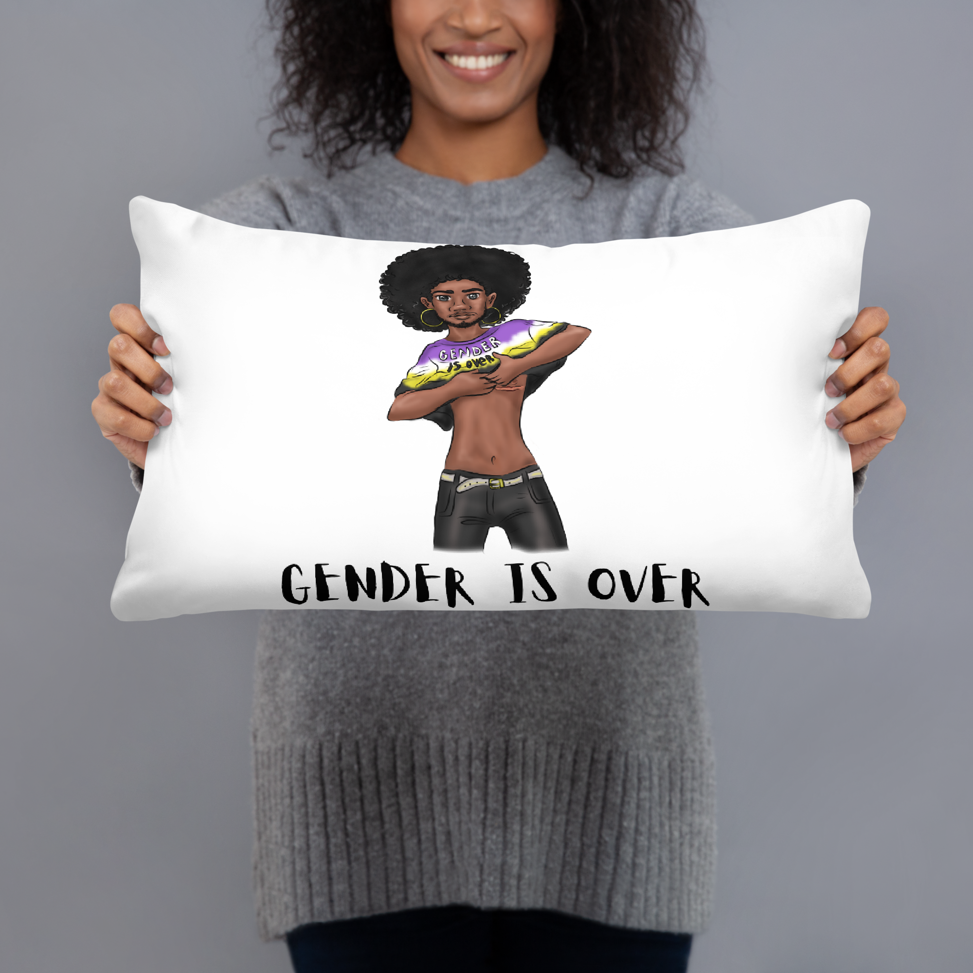 Basic Cushion – “Gender Is Over” Typography Print | Bold Square Throw Pillow | Voce Lindx