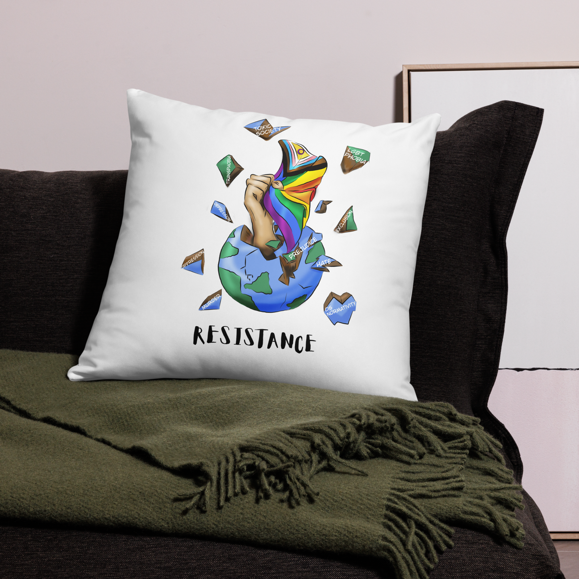 Basic Cushion – “Resistance Planet” Print | Decorative Square Throw Pillow | Voce Lindx