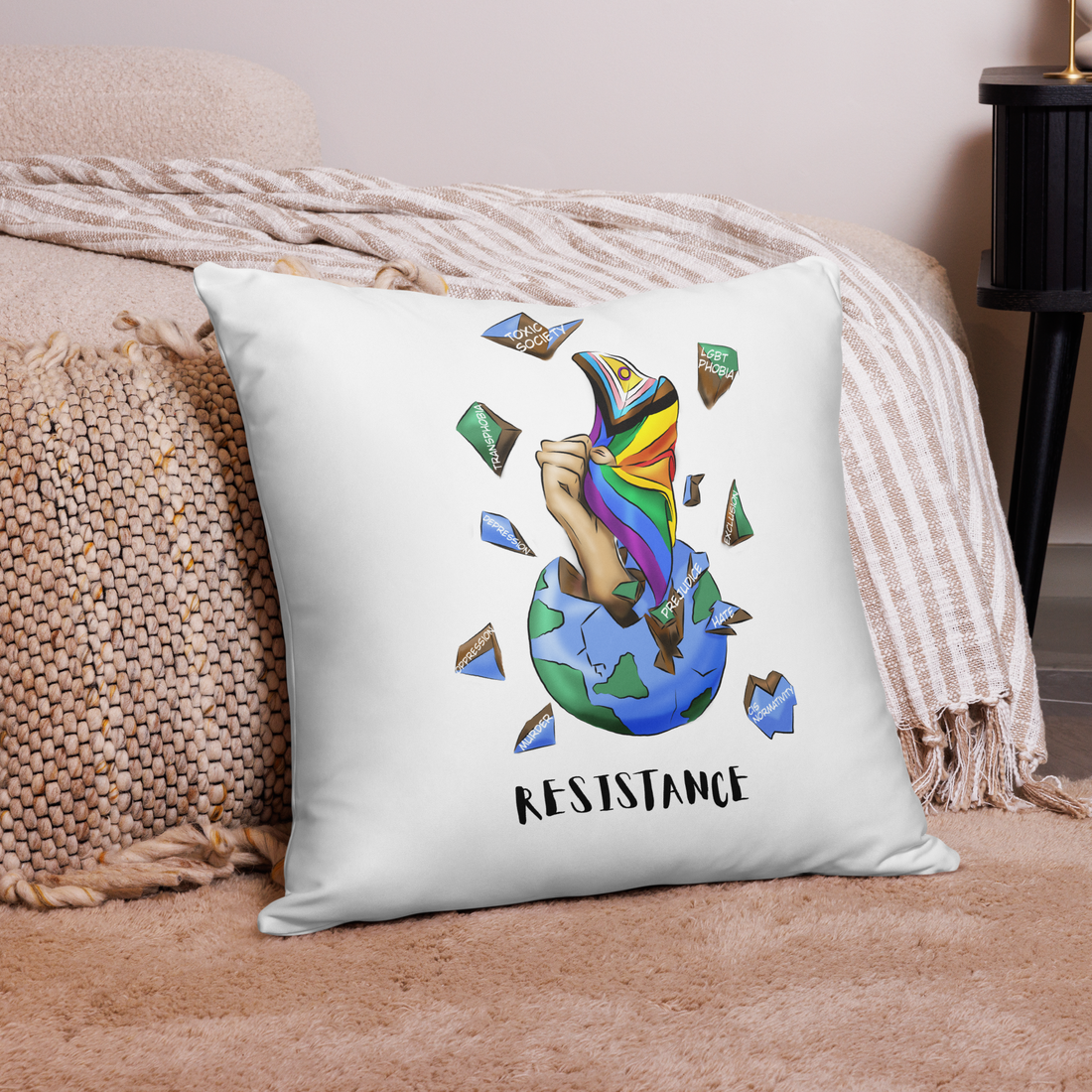 Basic Cushion – “Resistance Planet” Print | Decorative Square Throw Pillow | Voce Lindx