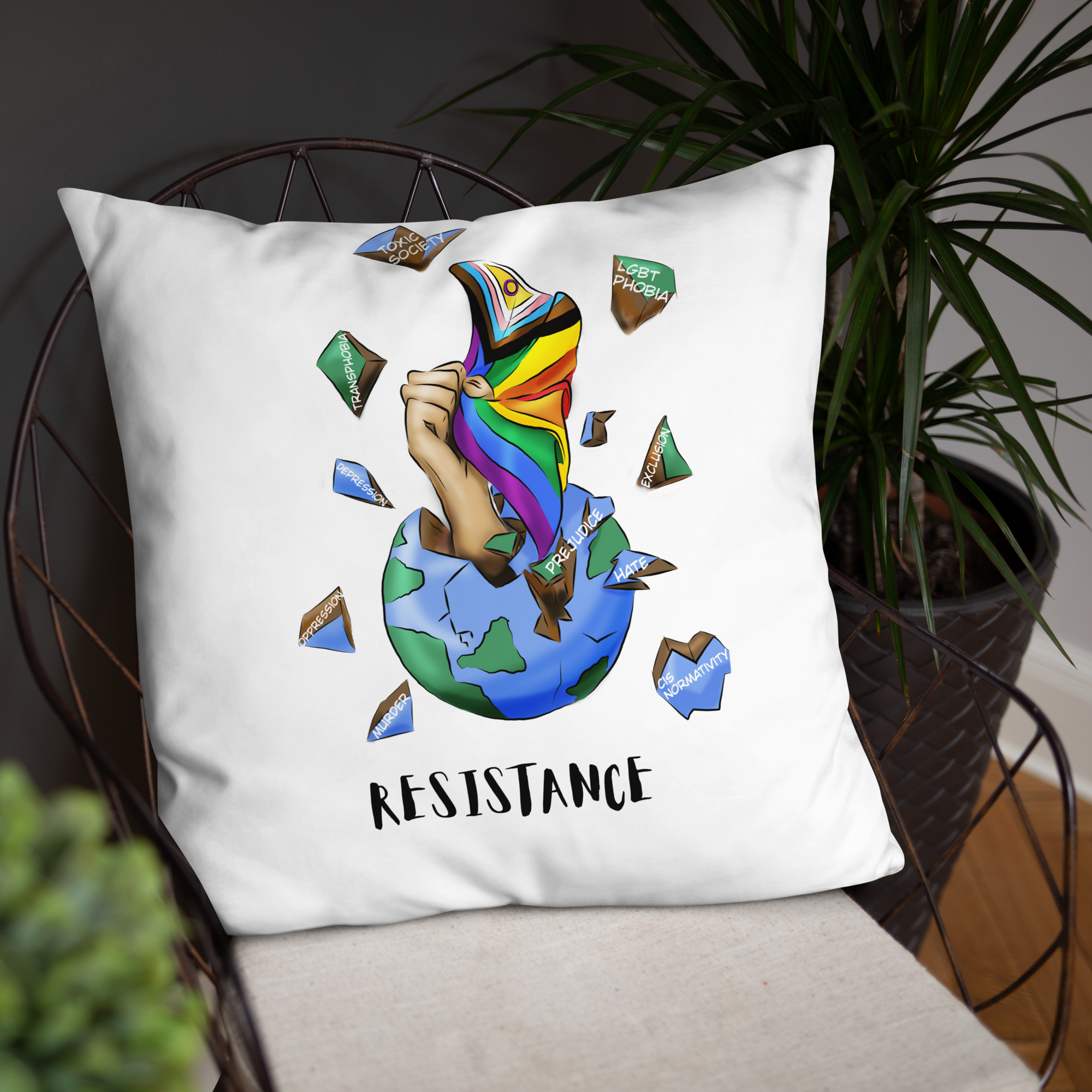 Basic Cushion – “Resistance Planet” Print | Decorative Square Throw Pillow | Voce Lindx