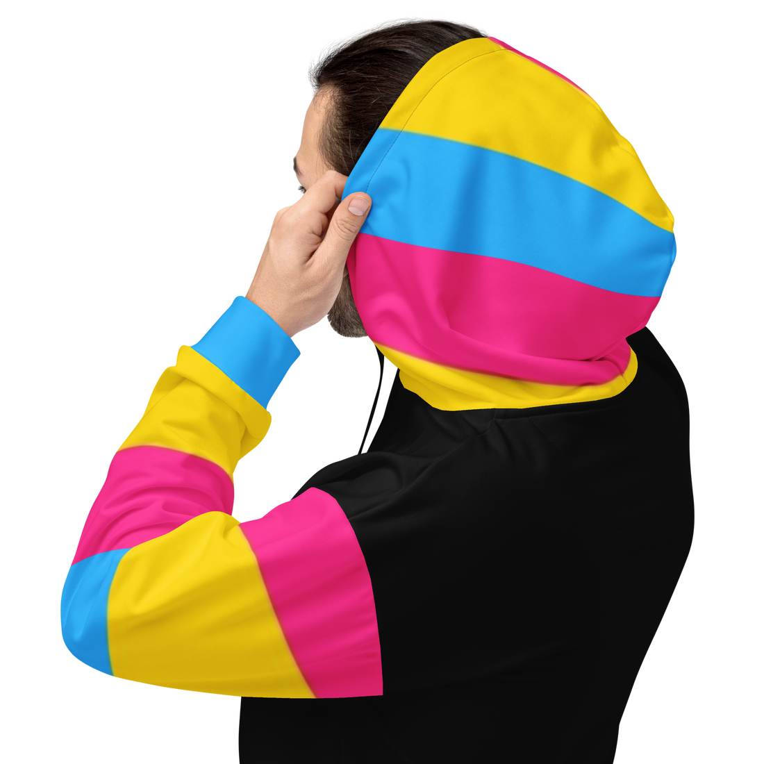 VOCE LINDX Pansexual Flag Hoodie – 95 % Recycled Polyester & 5 % Spandex, Brushed Fleece, Flag Design
