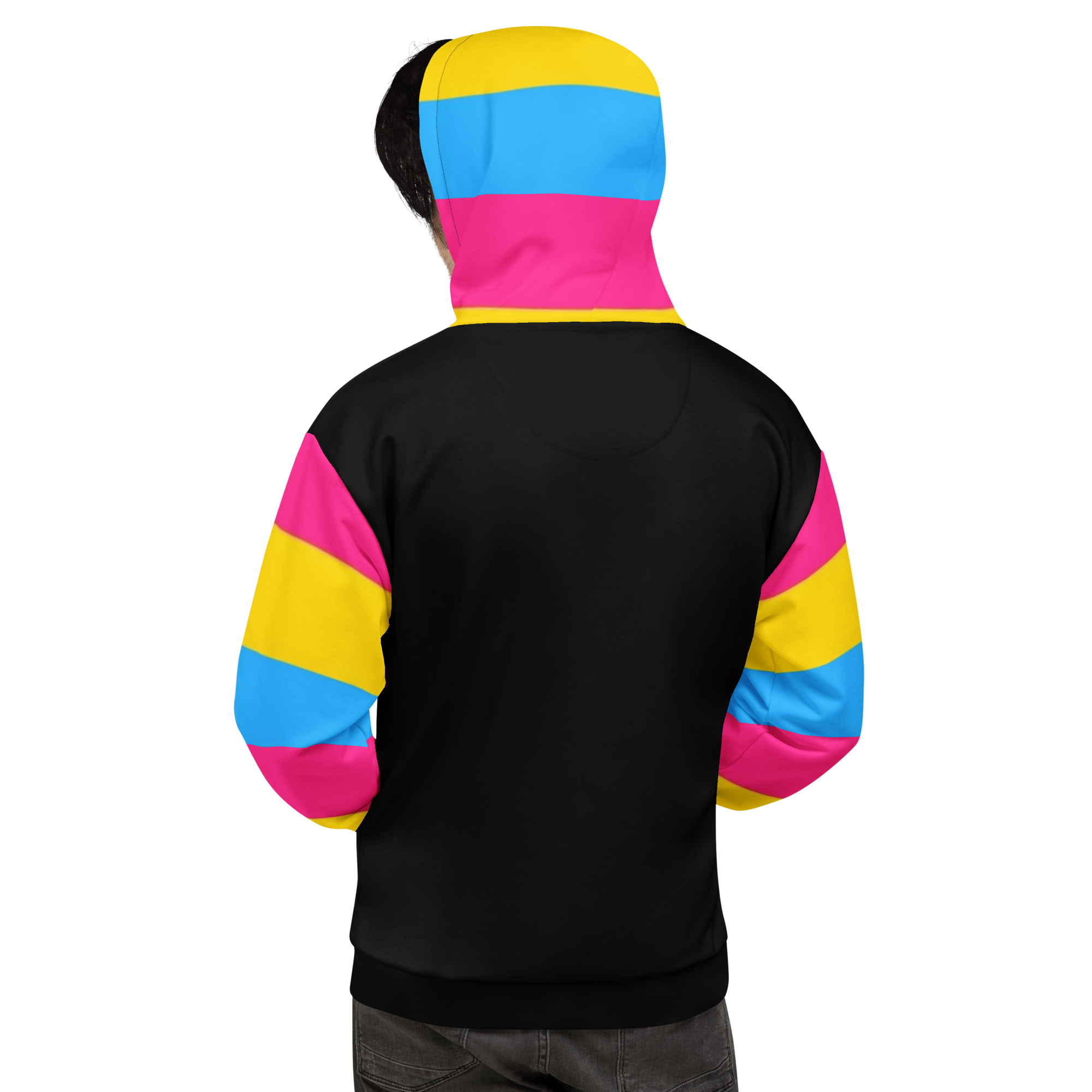VOCE LINDX Pansexual Flag Hoodie – 95 % Recycled Polyester & 5 % Spandex, Brushed Fleece, Flag Design
