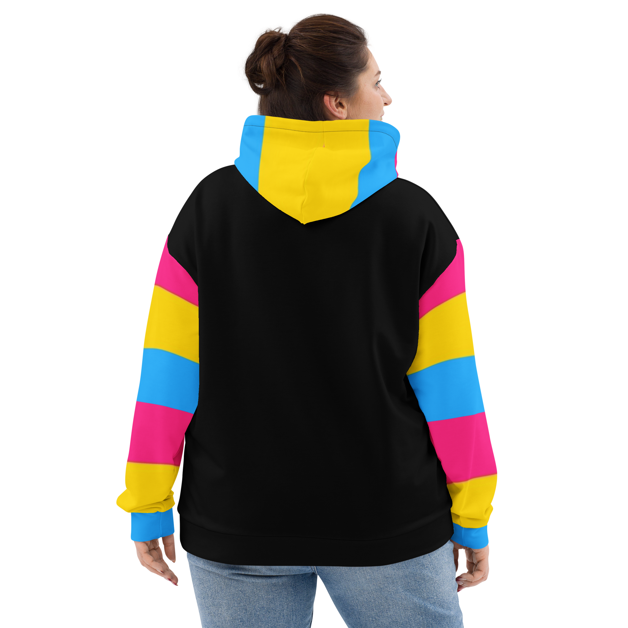 VOCE LINDX Pansexual Flag Hoodie – 95 % Recycled Polyester & 5 % Spandex, Brushed Fleece, Flag Design