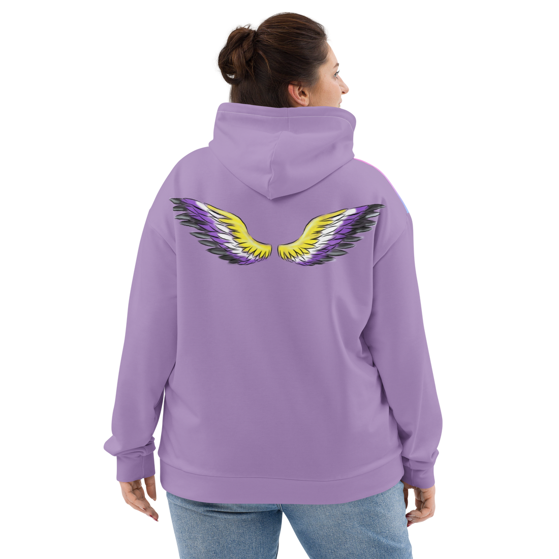 Purple Gradient Hoodie with Non-Binary Pride Wings – Inclusive Fit, Eco-Friendly Cotton Blend