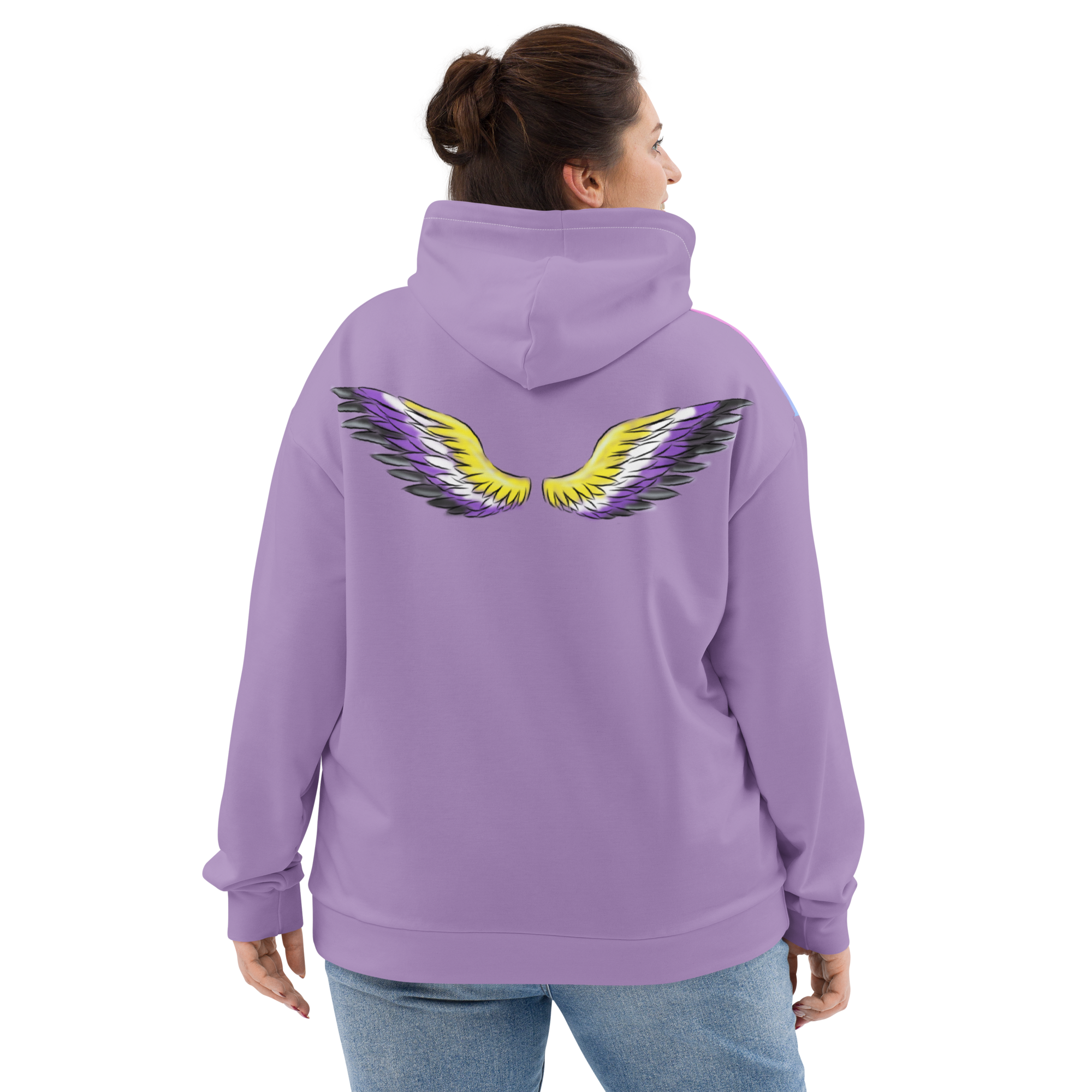 Purple Gradient Hoodie with Non-Binary Pride Wings – Inclusive Fit, Eco-Friendly Cotton Blend