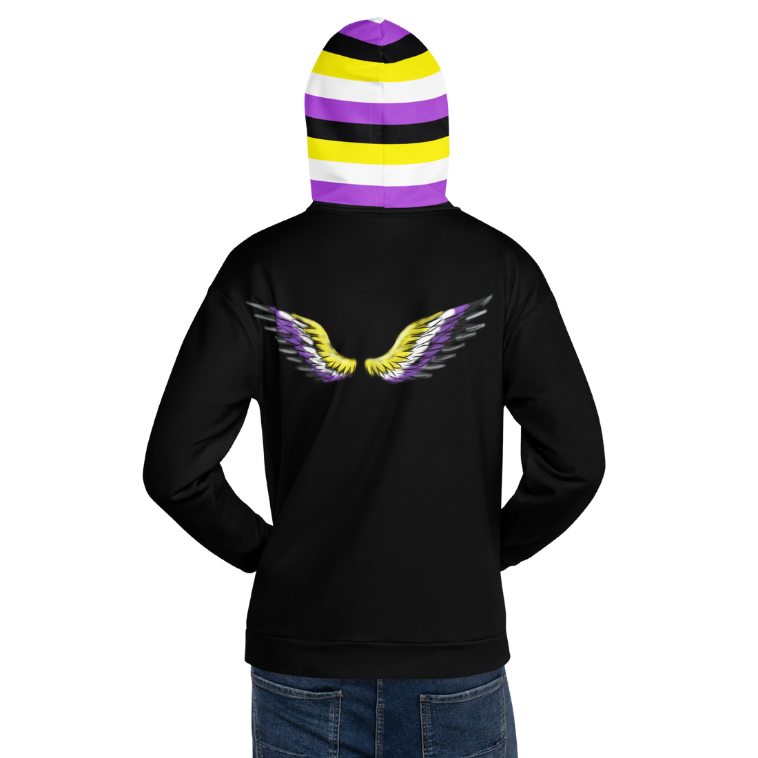“Gender Is Over” Non-Binary Pride Hoodie – Purple, Yellow, White & Black | Inclusive Statement Style