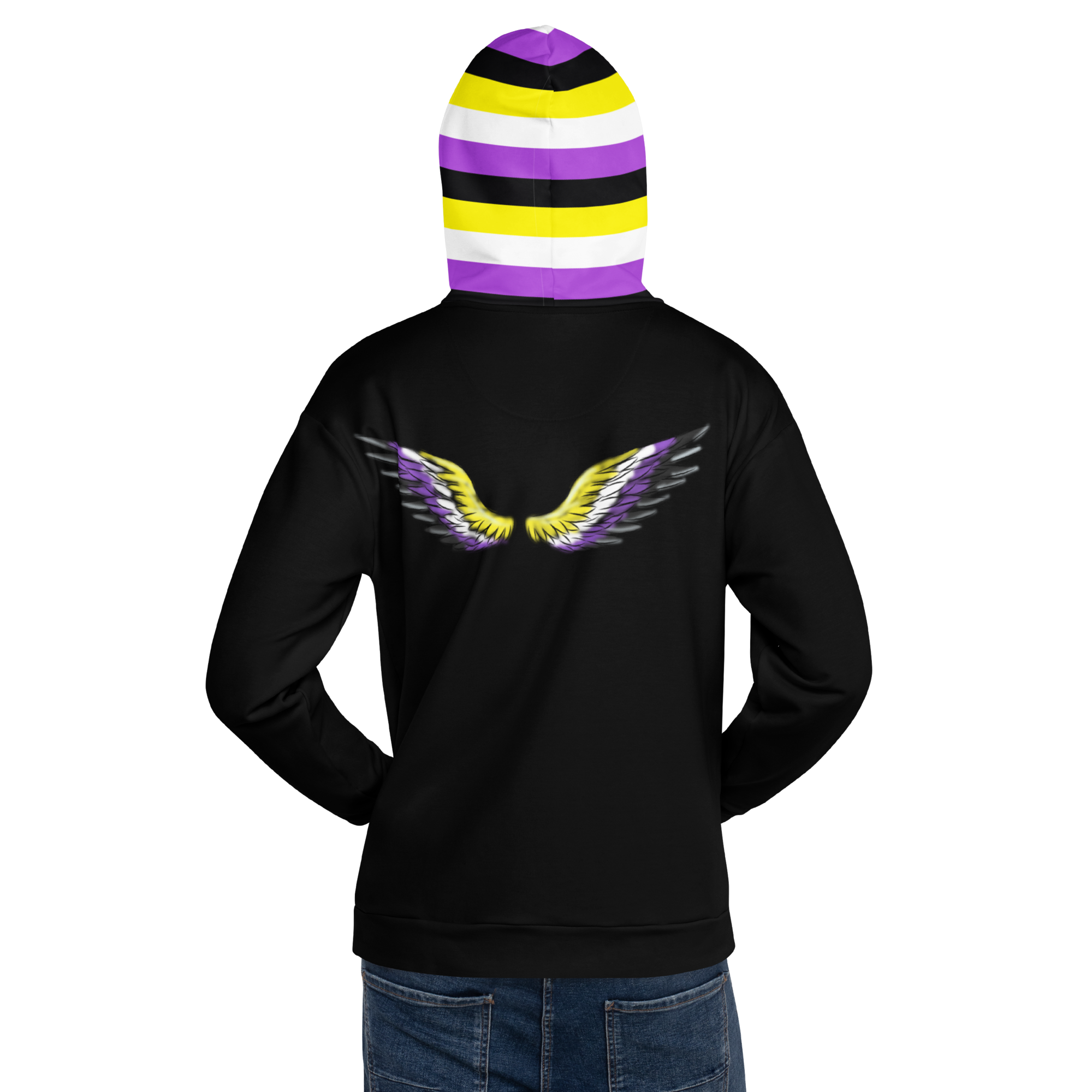 “Gender Is Over” Non-Binary Pride Hoodie – Purple, Yellow, White & Black | Inclusive Statement Style