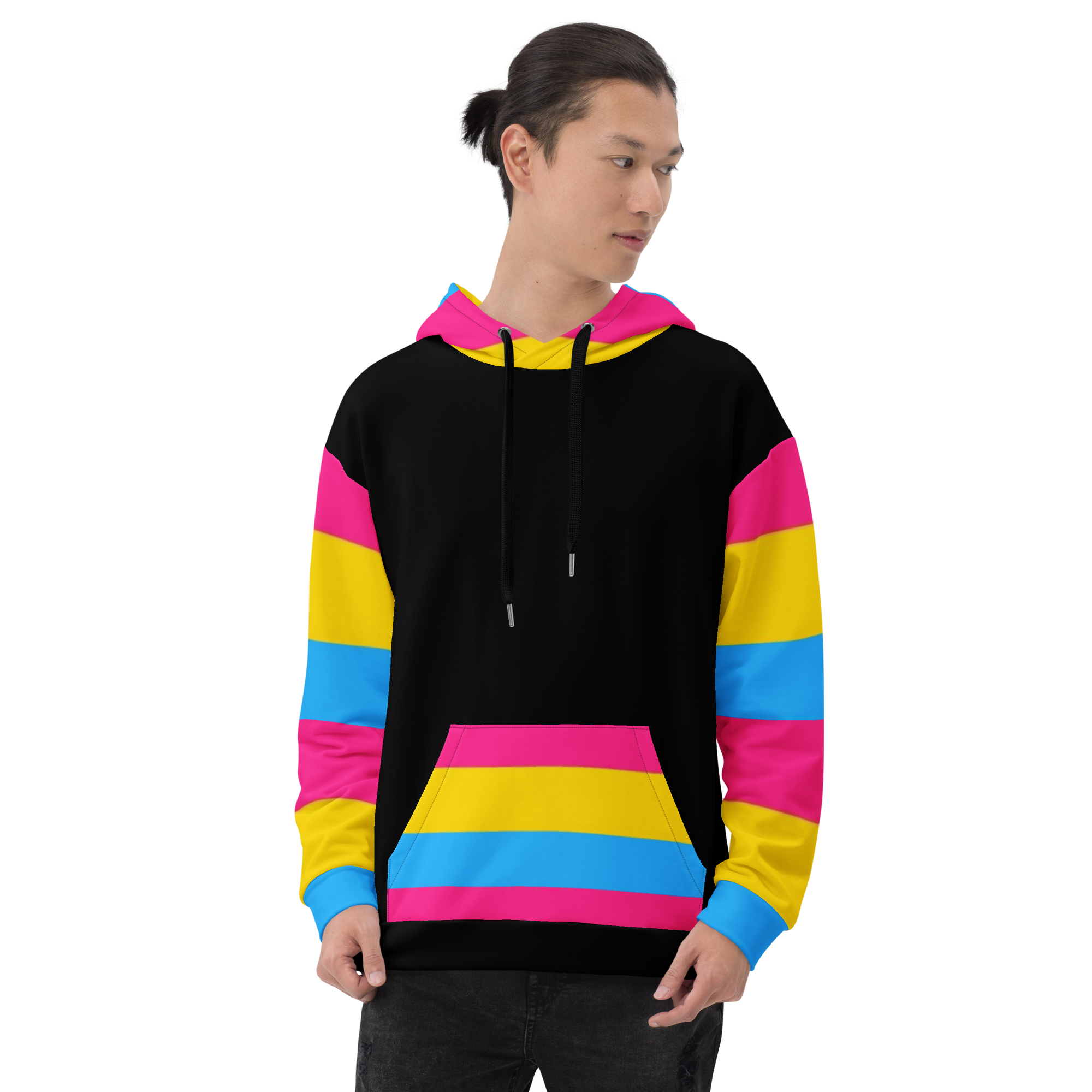 VOCE LINDX Pansexual Flag Hoodie – 95 % Recycled Polyester & 5 % Spandex, Brushed Fleece, Flag Design