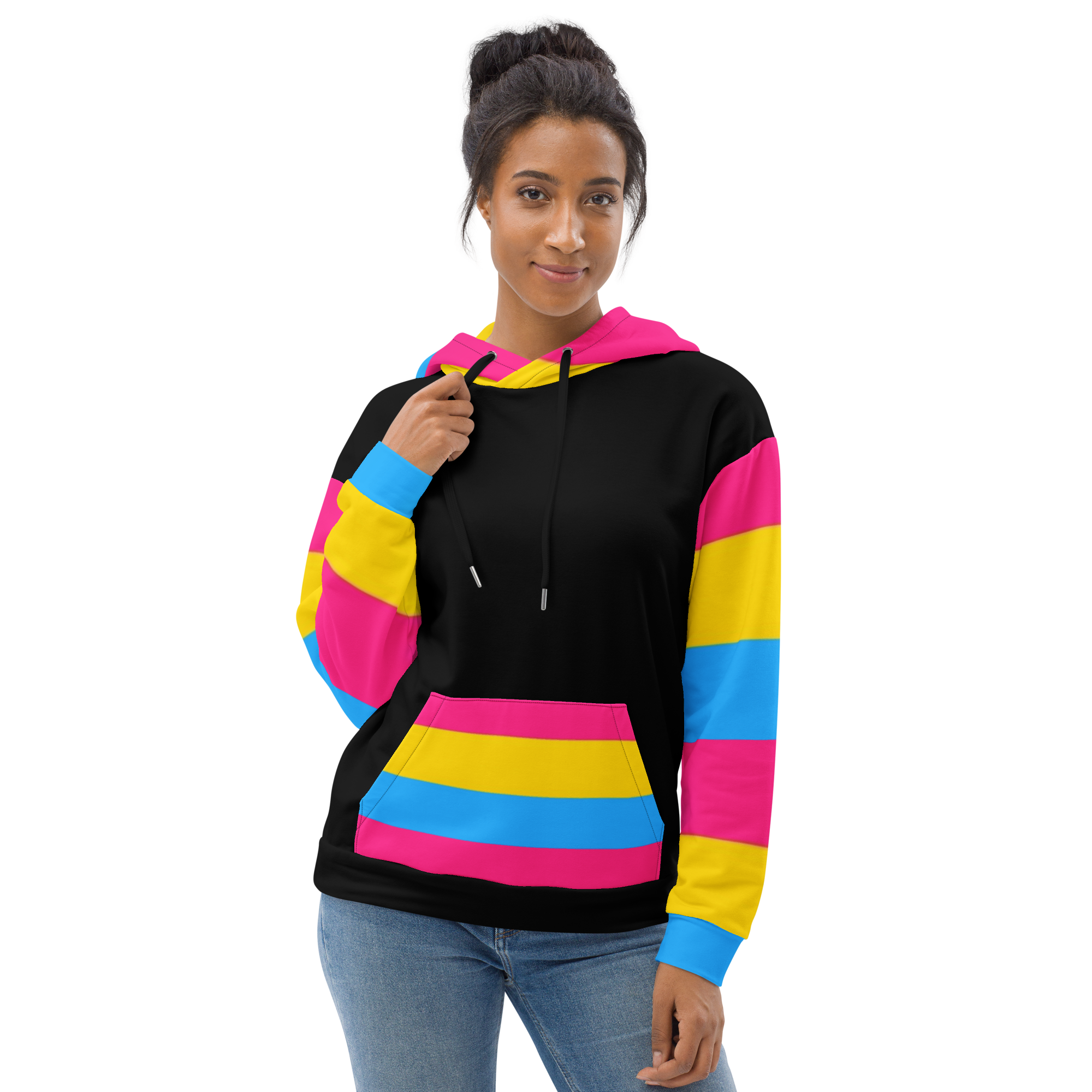 VOCE LINDX Pansexual Flag Hoodie – 95 % Recycled Polyester & 5 % Spandex, Brushed Fleece, Flag Design