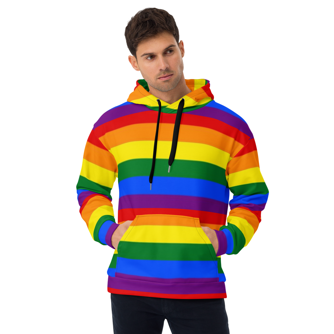 Bandeira do orgulho arco-íris LGBTQ+ com capuz
