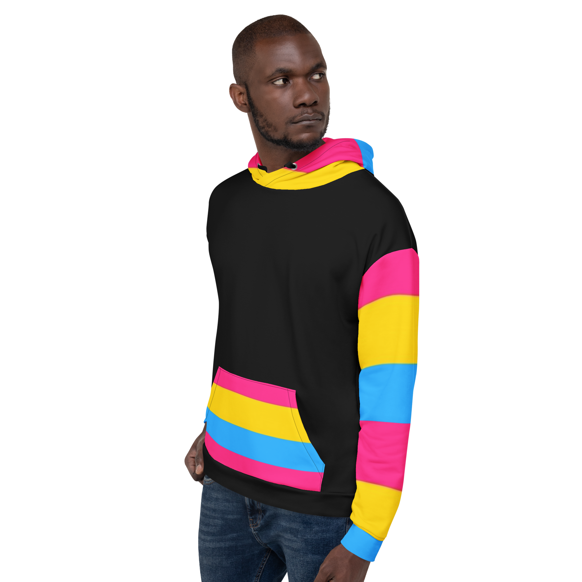VOCE LINDX Pansexual Flag Hoodie – 95 % Recycled Polyester & 5 % Spandex, Brushed Fleece, Flag Design