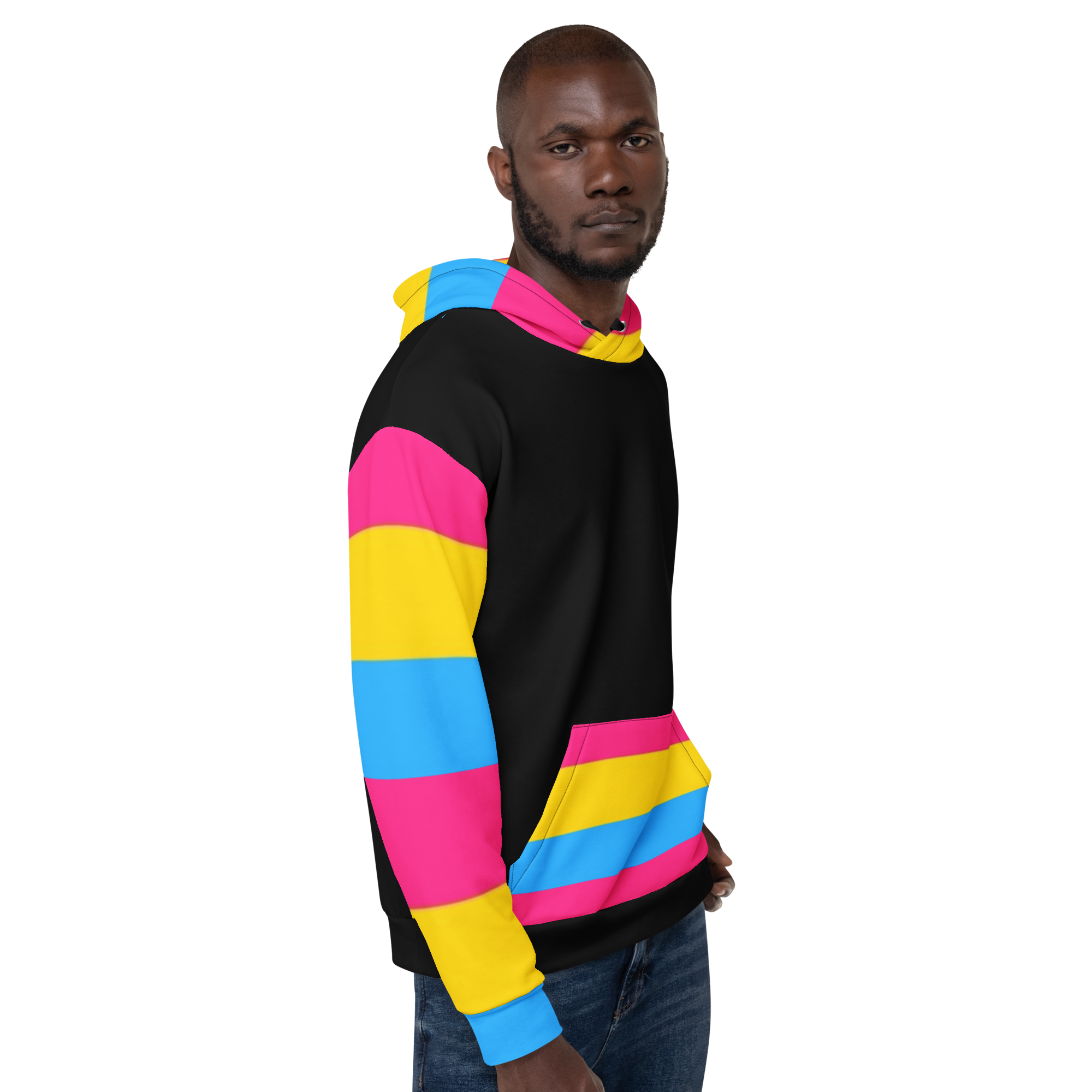 VOCE LINDX Pansexual Flag Hoodie – 95 % Recycled Polyester & 5 % Spandex, Brushed Fleece, Flag Design
