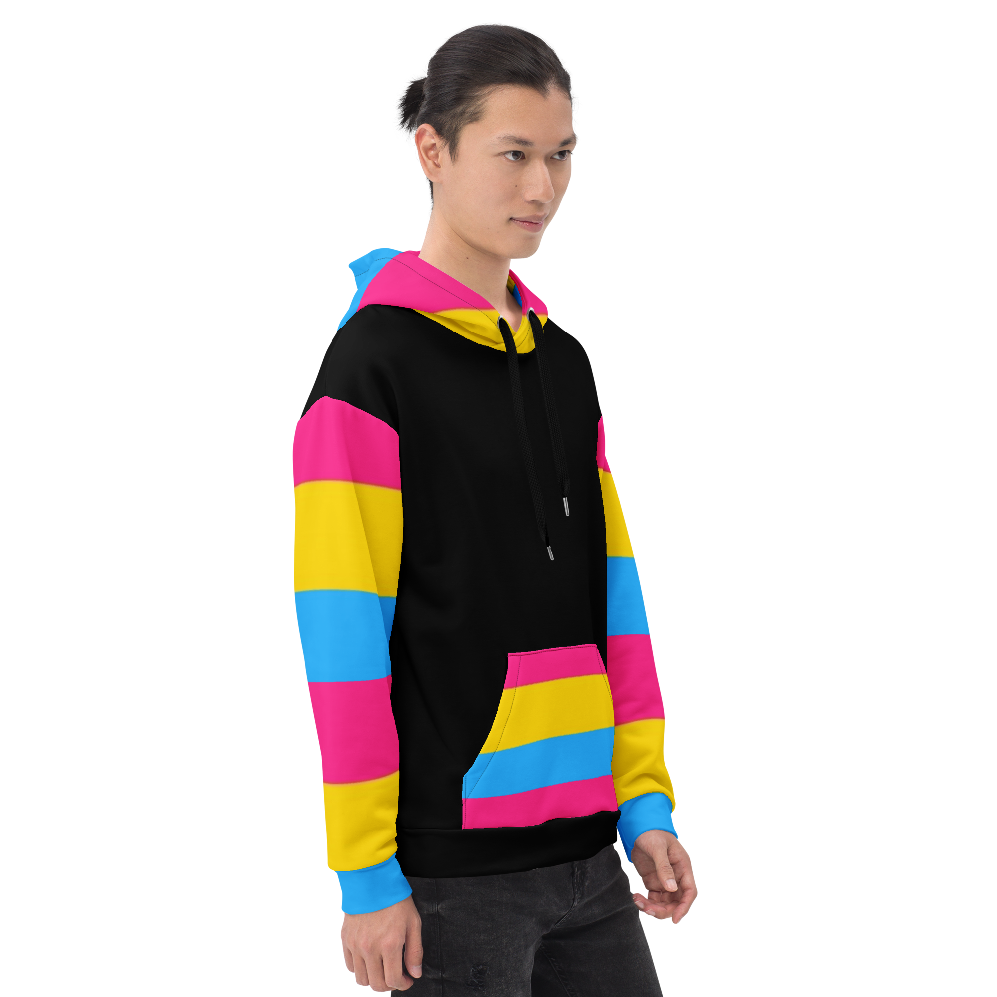 VOCE LINDX Pansexual Flag Hoodie – 95 % Recycled Polyester & 5 % Spandex, Brushed Fleece, Flag Design