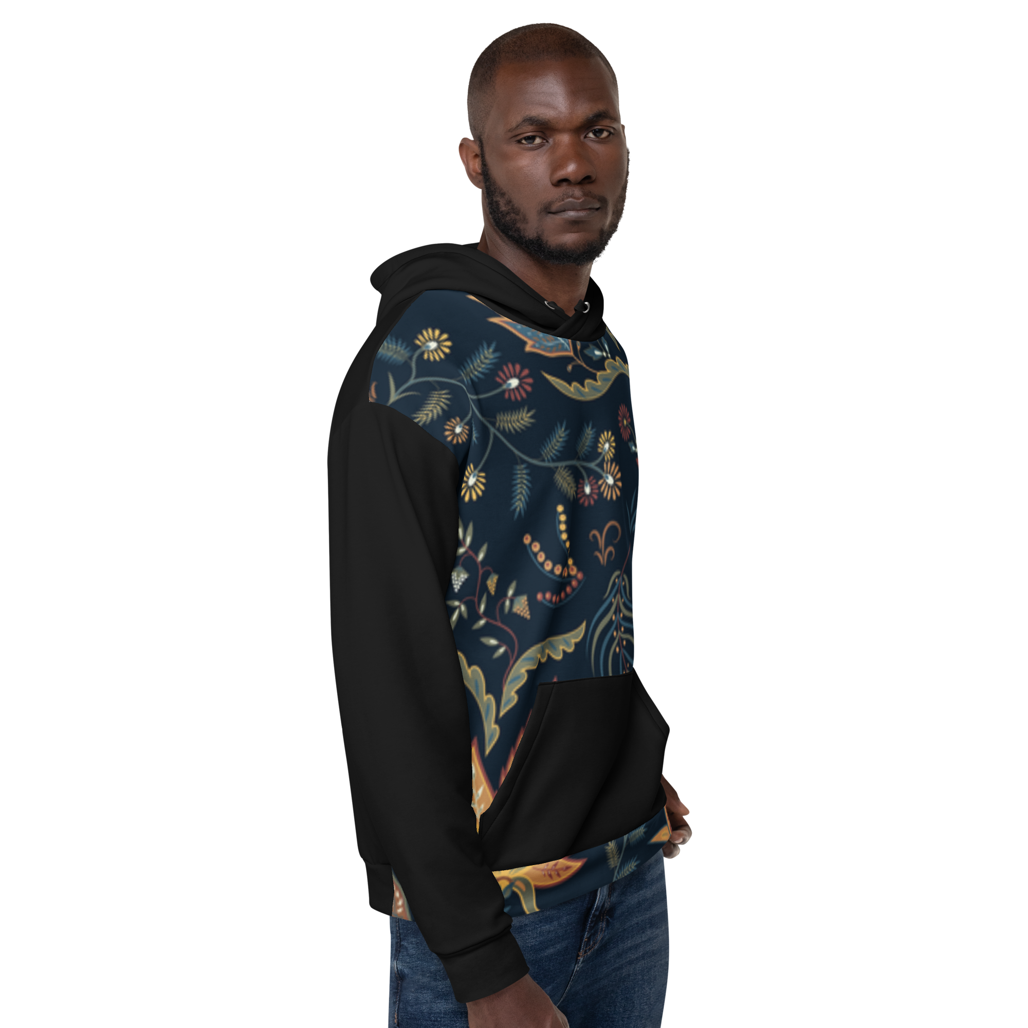 Blue Floral Hoodie with “He” Statement – Soft & Empowering | Comfortable Fit