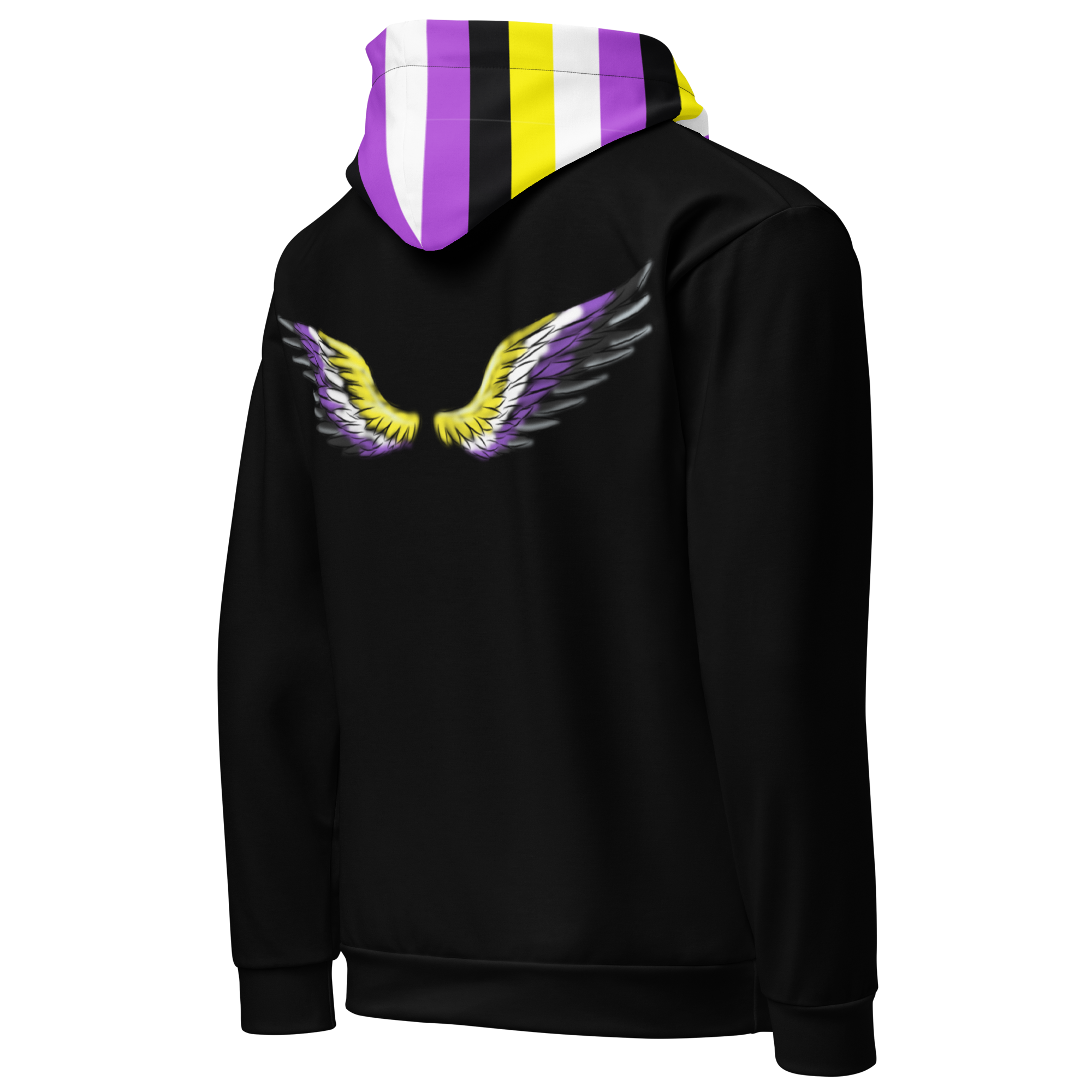 “Gender Is Over” Non-Binary Pride Hoodie – Purple, Yellow, White & Black | Inclusive Statement Style