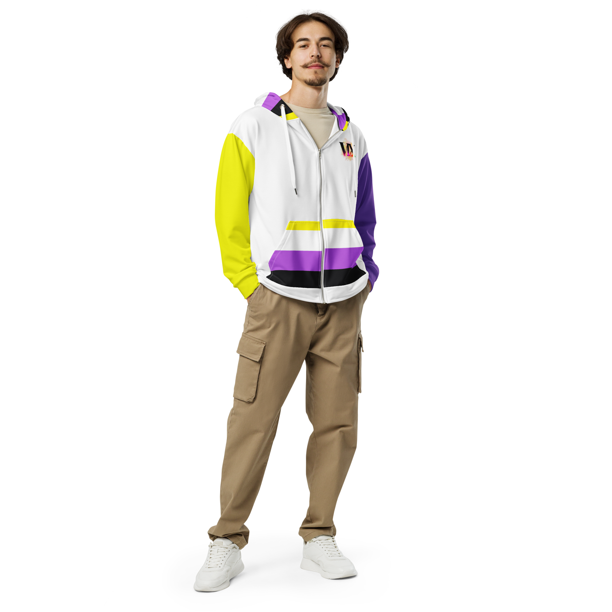 Nonbinary Pride Zip Hoodie – Soft Fleece, Metal Zip, Front Pockets, Inclusive Fit | Voce Lindx