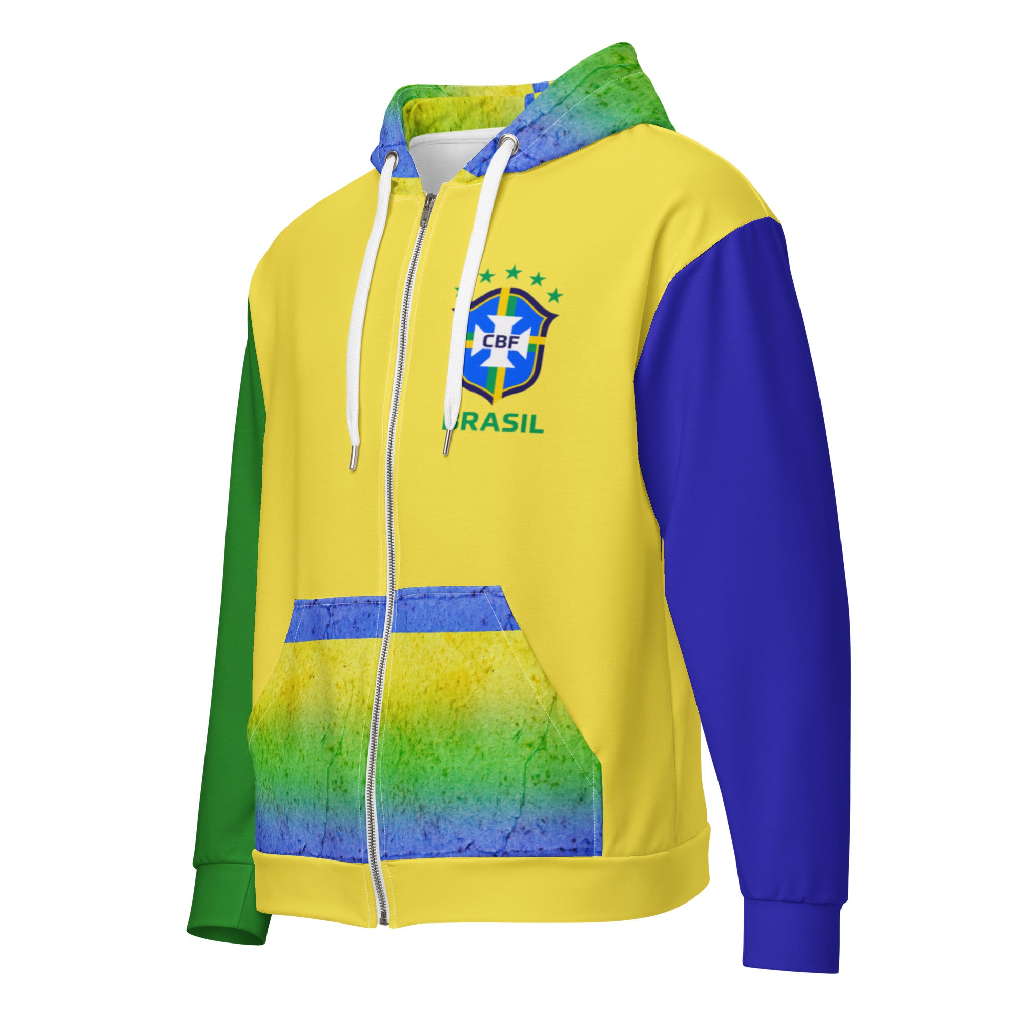 Brazil Flag Zip Hoodie – Soft Recycled Blend, Metal Zip & Front Pockets | Statement Pride Wear by Voce Lindx
