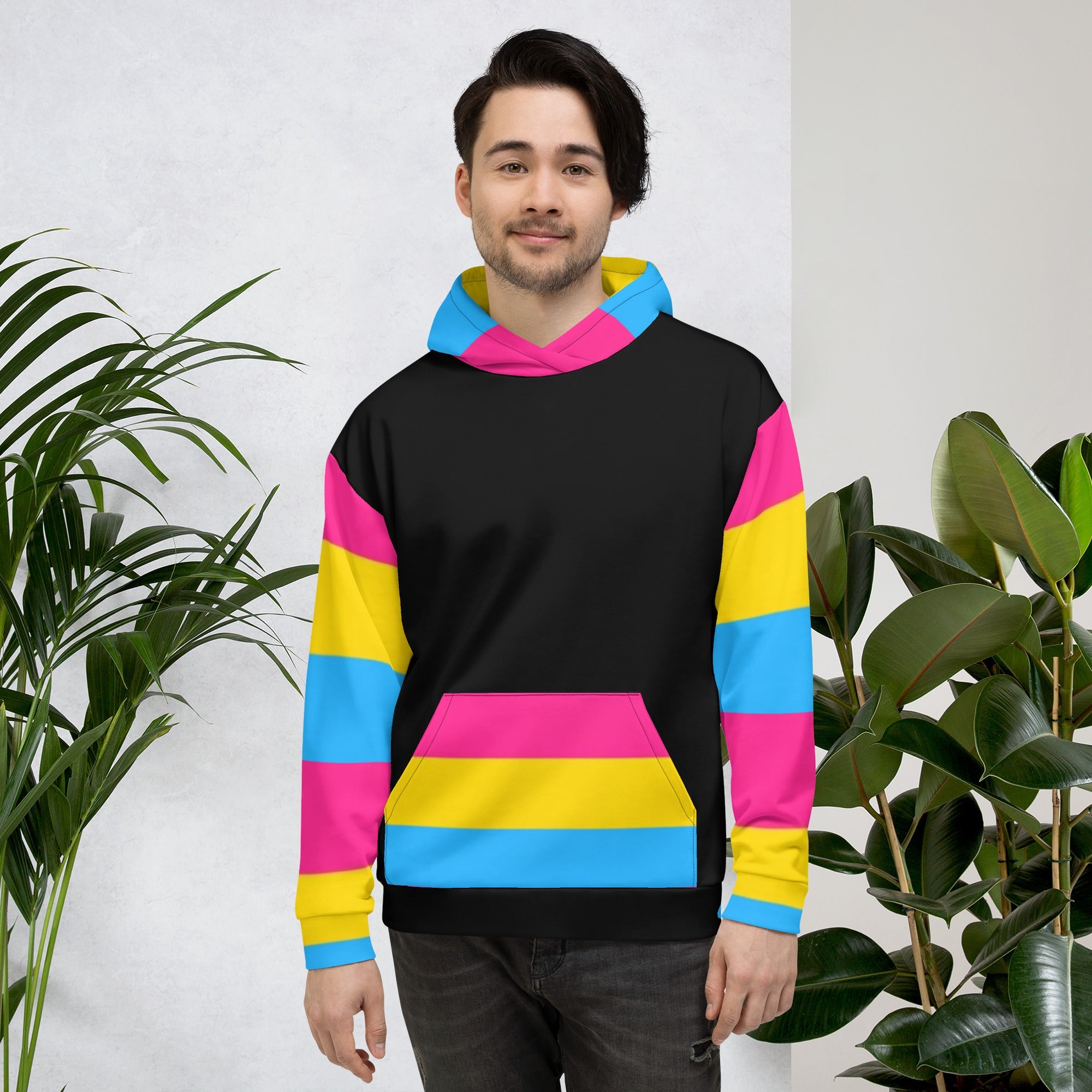 VOCE LINDX Pansexual Flag Hoodie – 95 % Recycled Polyester & 5 % Spandex, Brushed Fleece, Flag Design