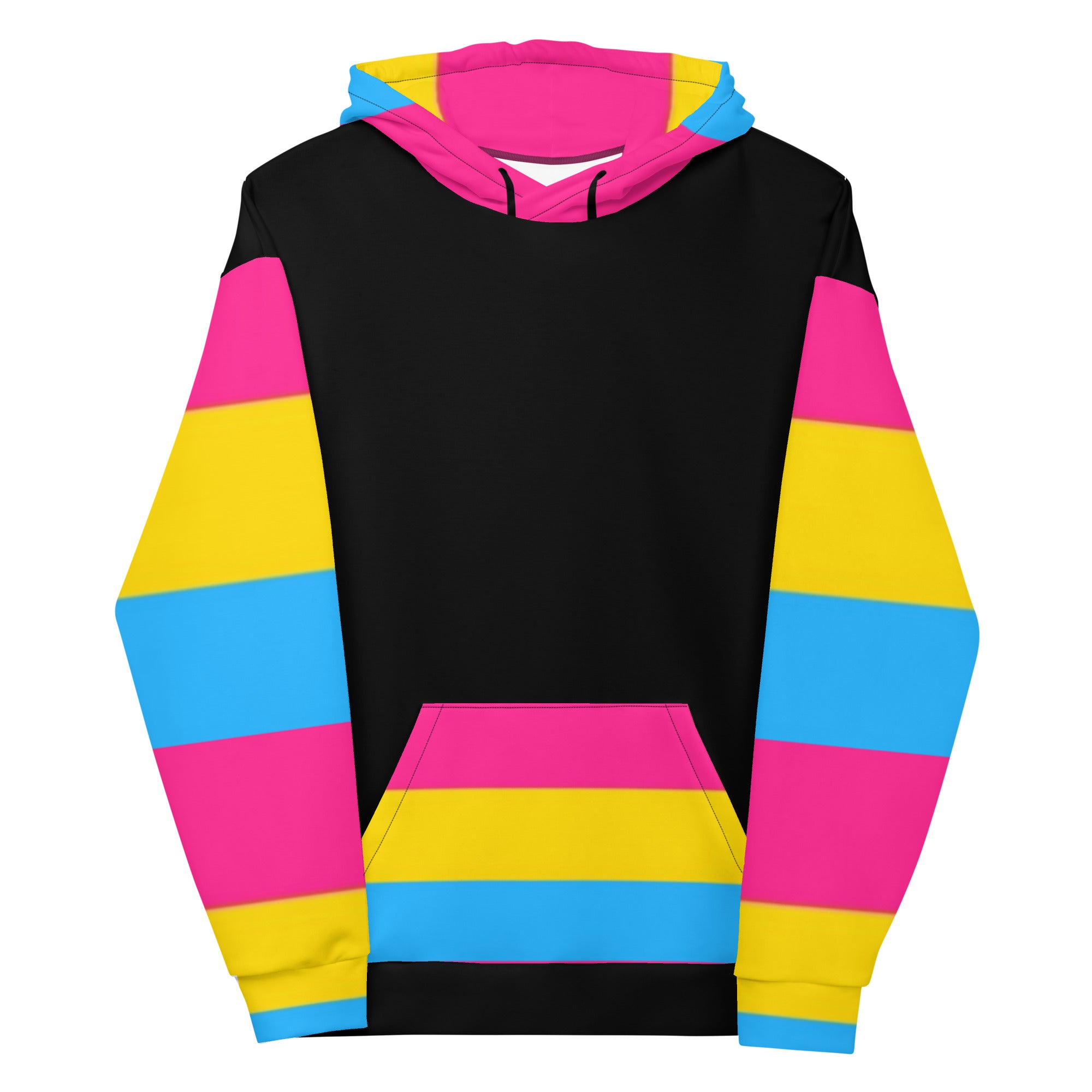 VOCE LINDX Pansexual Flag Hoodie – 95 % Recycled Polyester & 5 % Spandex, Brushed Fleece, Flag Design