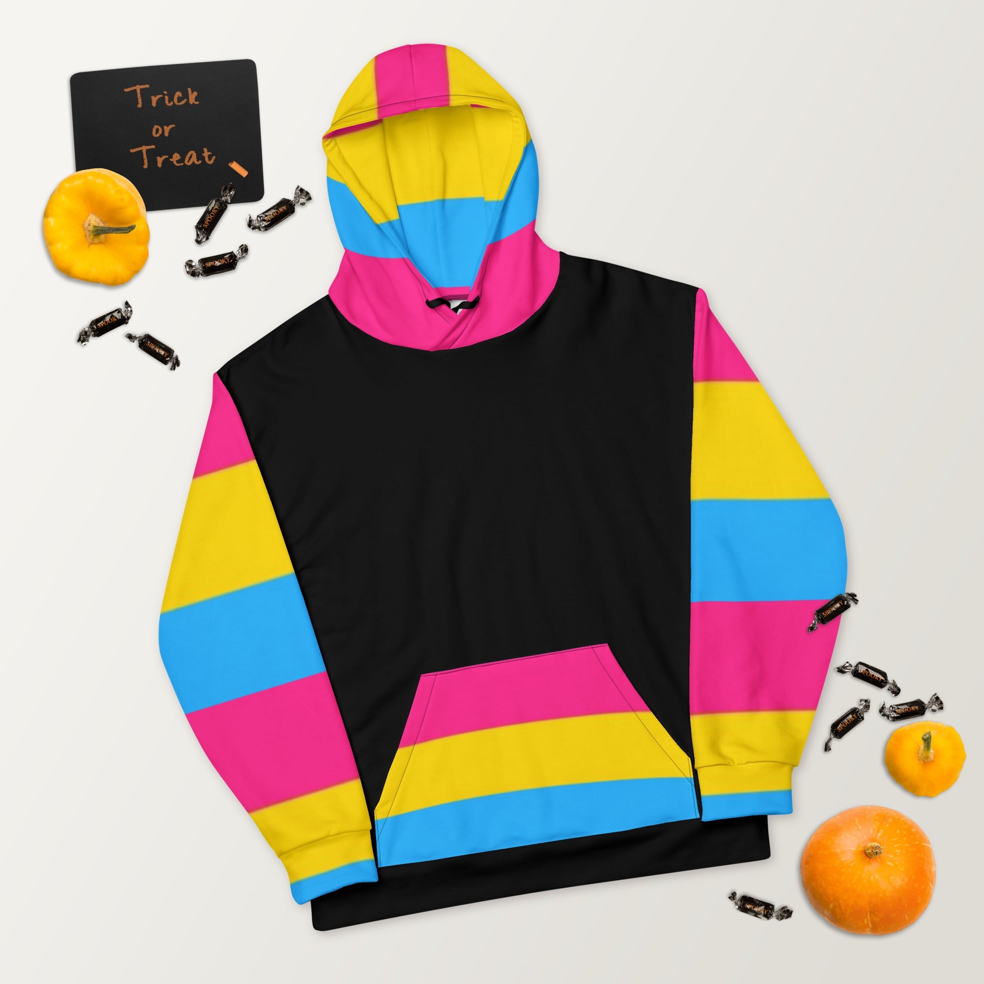 VOCE LINDX Pansexual Flag Hoodie – 95 % Recycled Polyester & 5 % Spandex, Brushed Fleece, Flag Design