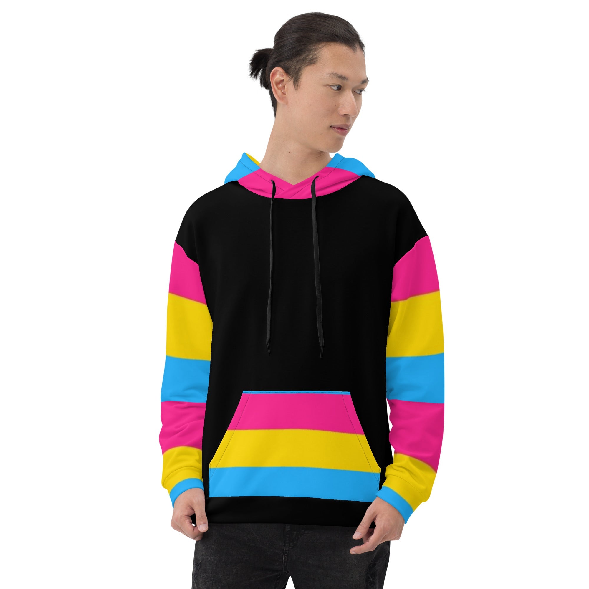 VOCE LINDX Pansexual Flag Hoodie – 95 % Recycled Polyester & 5 % Spandex, Brushed Fleece, Flag Design