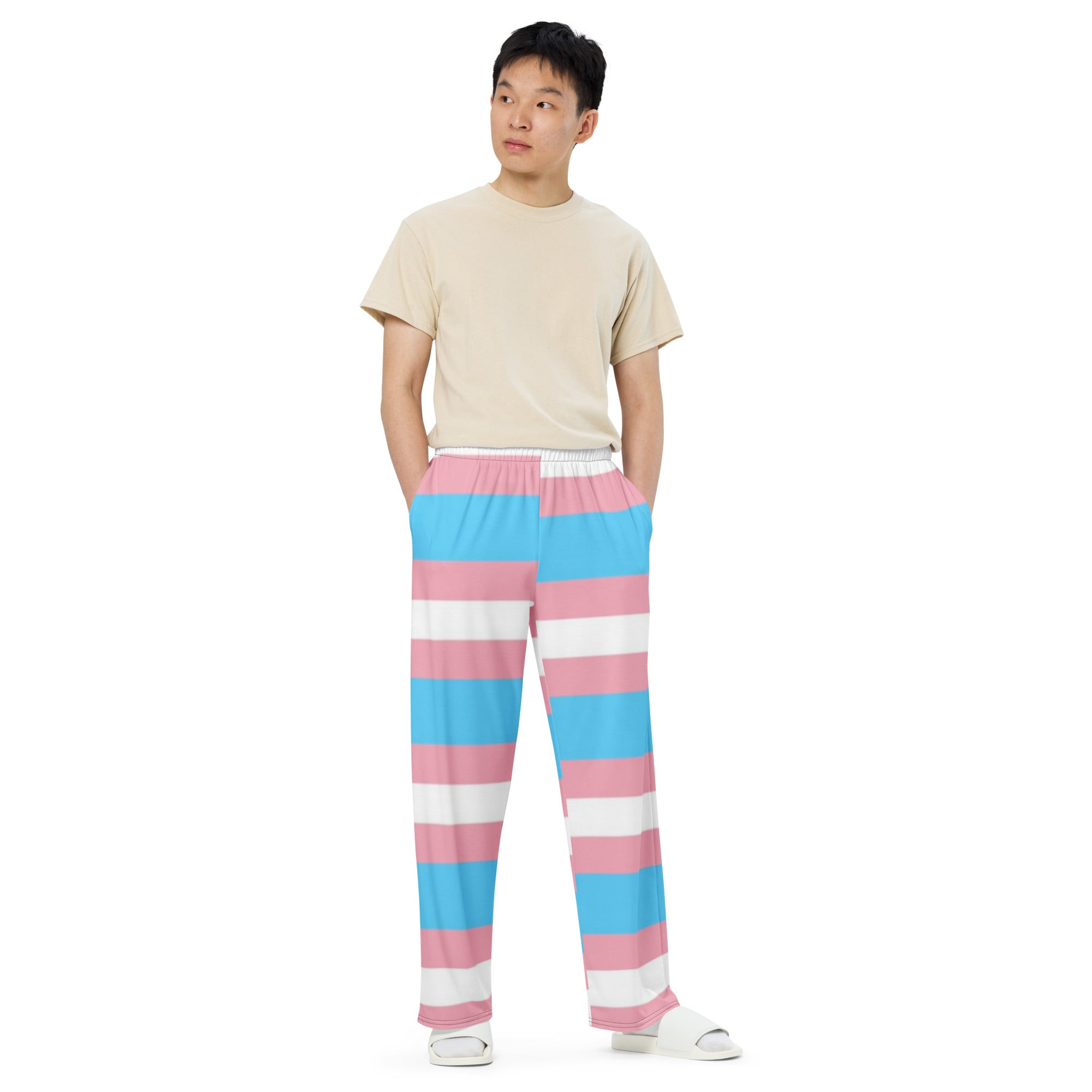 Transgender Pride Flag Wide-Leg Trousers – Comfortable, Bold & Inclusive Fashion for All Identities