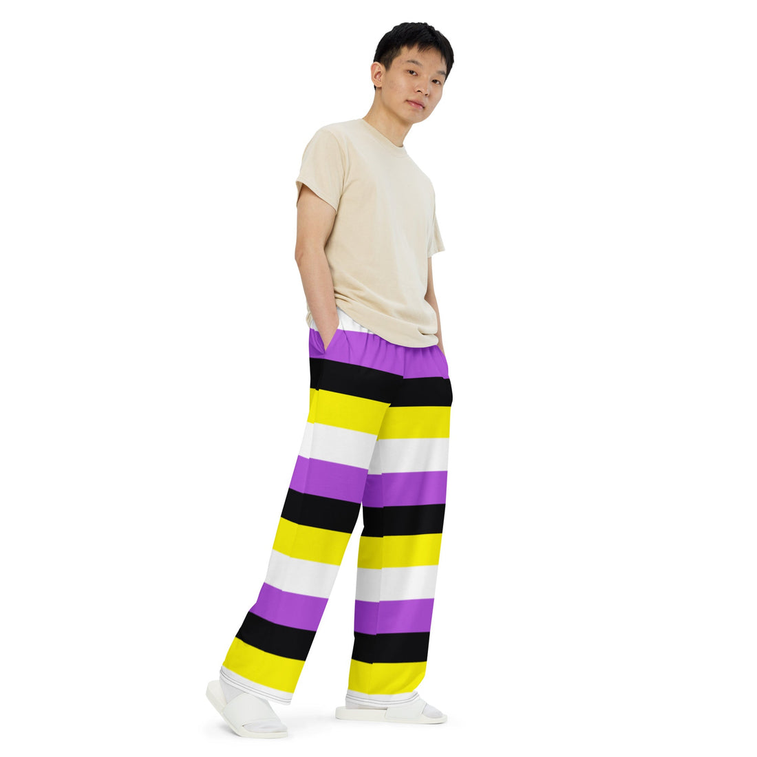 Non-Binary Pride Flag Wide-Leg Trousers – Bold, Comfortable and Inclusive Statement Pants