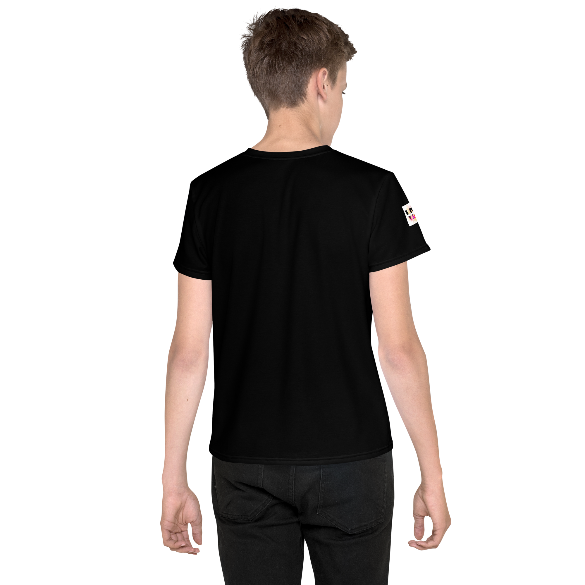 Black Youth Crew Neck T-Shirt – Pink Flower Graphic | 100% Cotton Kids Tee by Voce Lindx