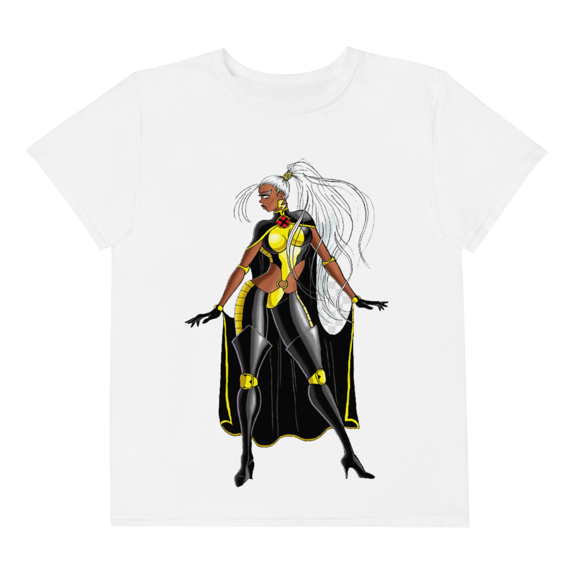 Youth Crew Neck T-Shirt – Storm Comic Art Print | Black Cotton Kids Tee | Voce Lindx