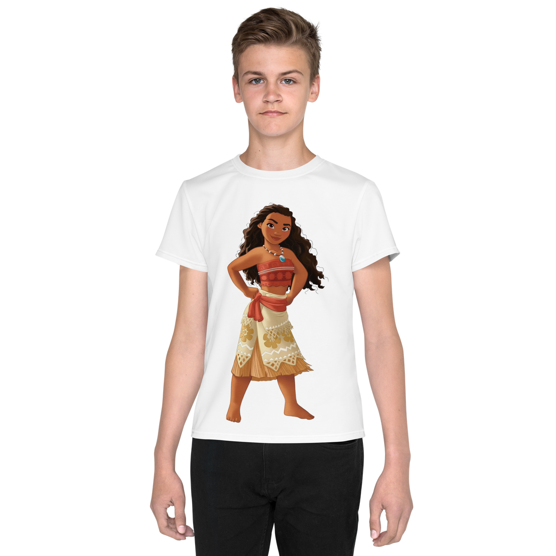Youth Crew Neck T-Shirt – Moana Inspired Ocean Graphic | Soft Black Cotton Tee for Kids | Voce Lindx