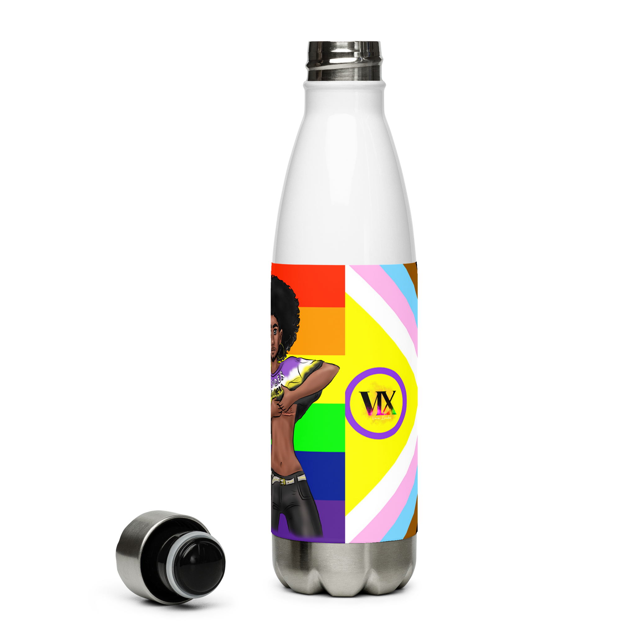 VOCE LINDX Non‑Binary & Intersex‑Inclusive Pride Stainless Steel Water Bottle – 500 ml Vacuum‑Insulated, Leak‑Proof