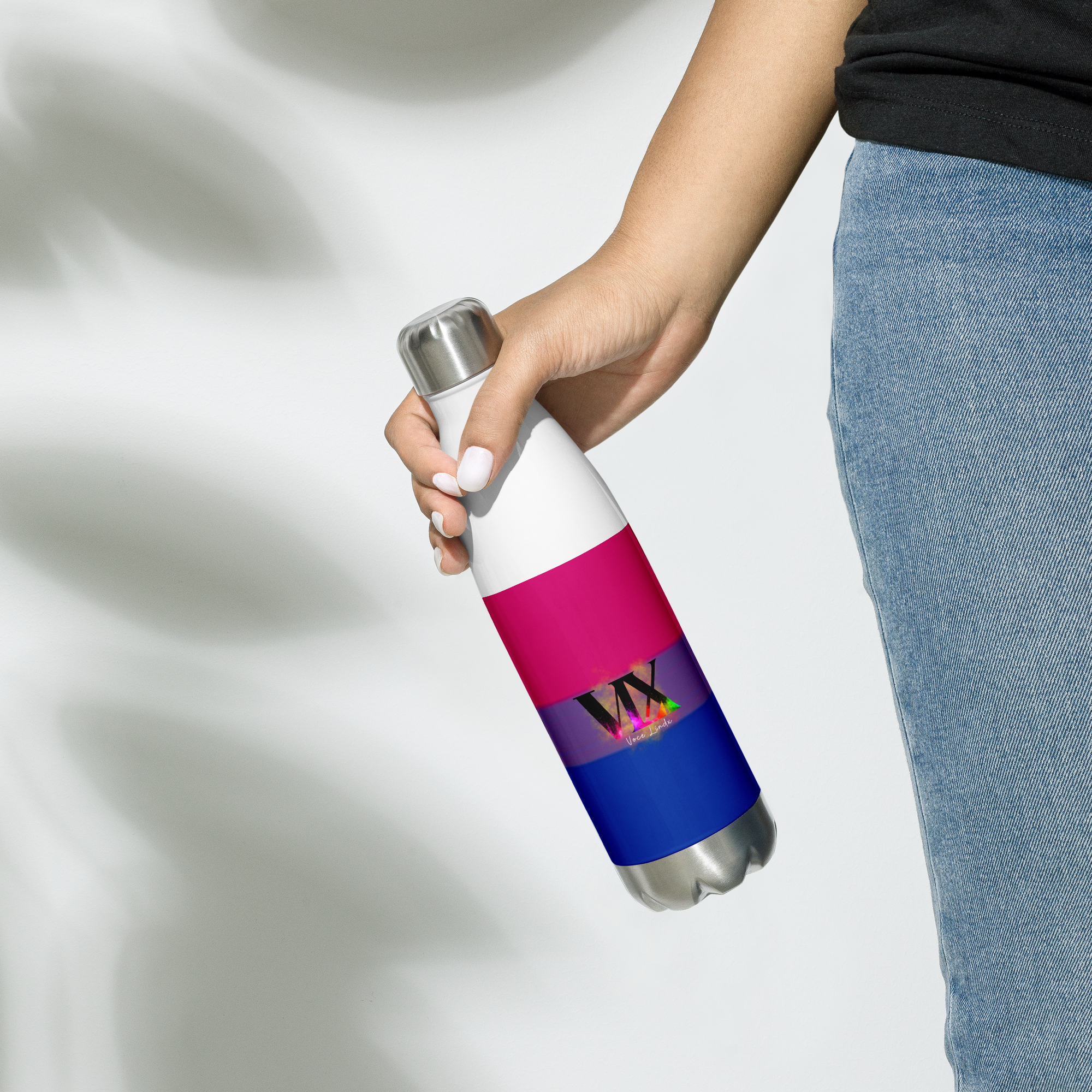 VOCE LINDX Bisexual Flag Stainless Steel Water Bottle – 500ml Double-Walled, Leak-Proof, Gloss Finish