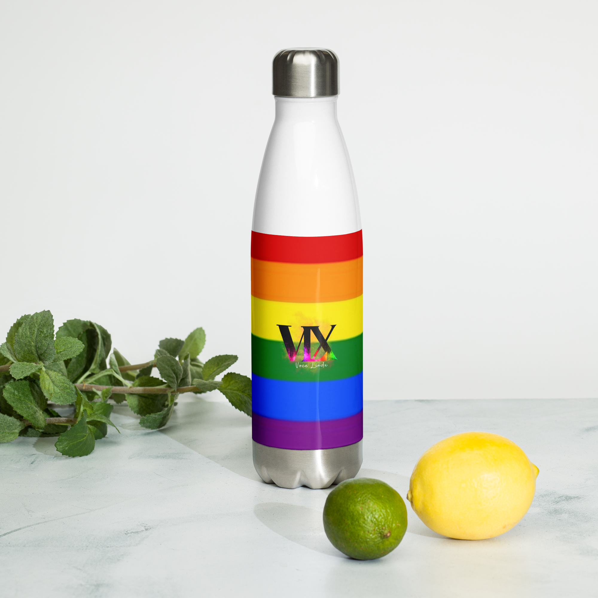 VOCE LINDX LGBTQIA+ 6‑Colours Flag Stainless Steel Water Bottle – 500 ml Vacuum‑Insulated, Leak‑Proof, Gloss Finish