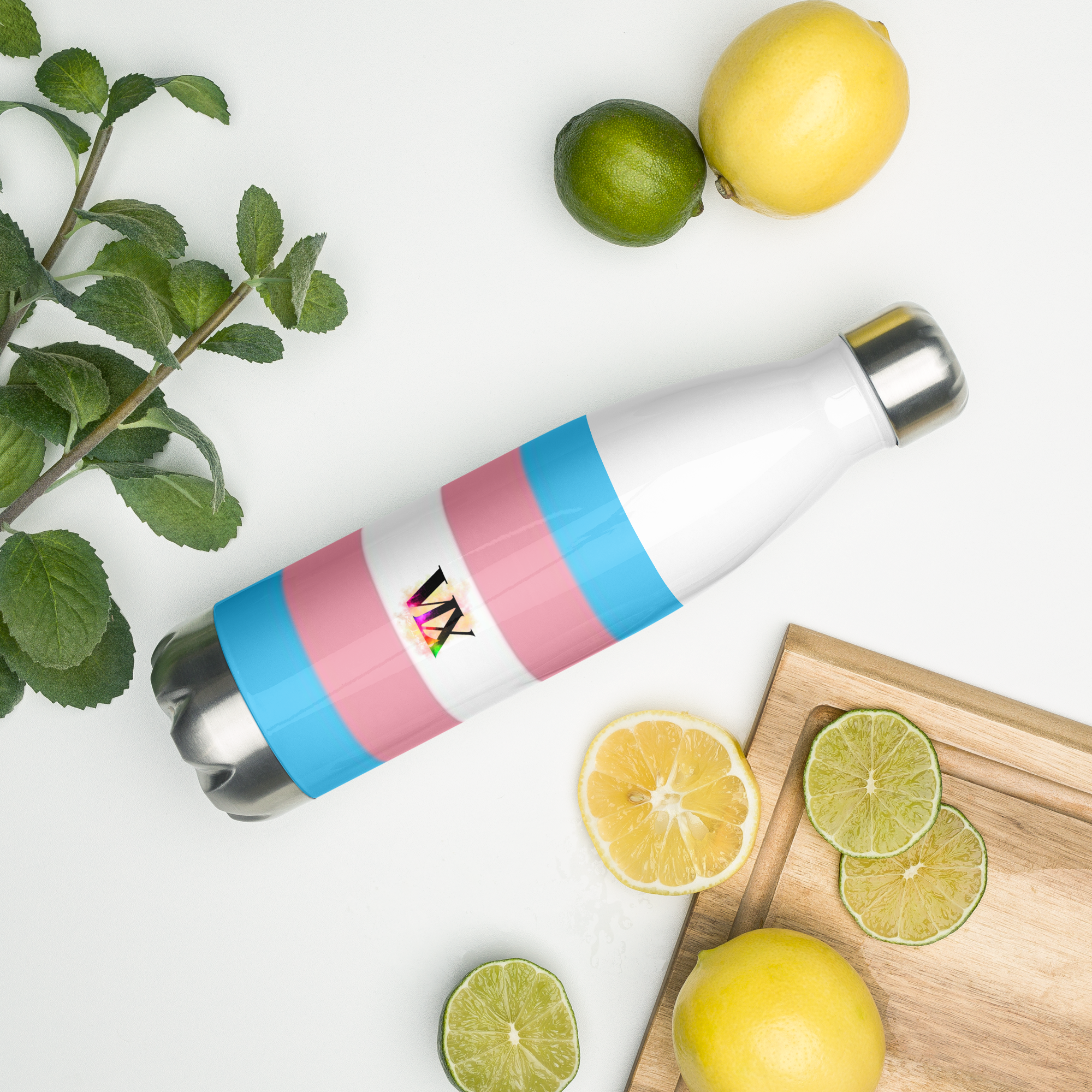 Stainless Steel Water Bottle – Transgender Pride Flag | Inclusive Gender-Neutral Drinkware