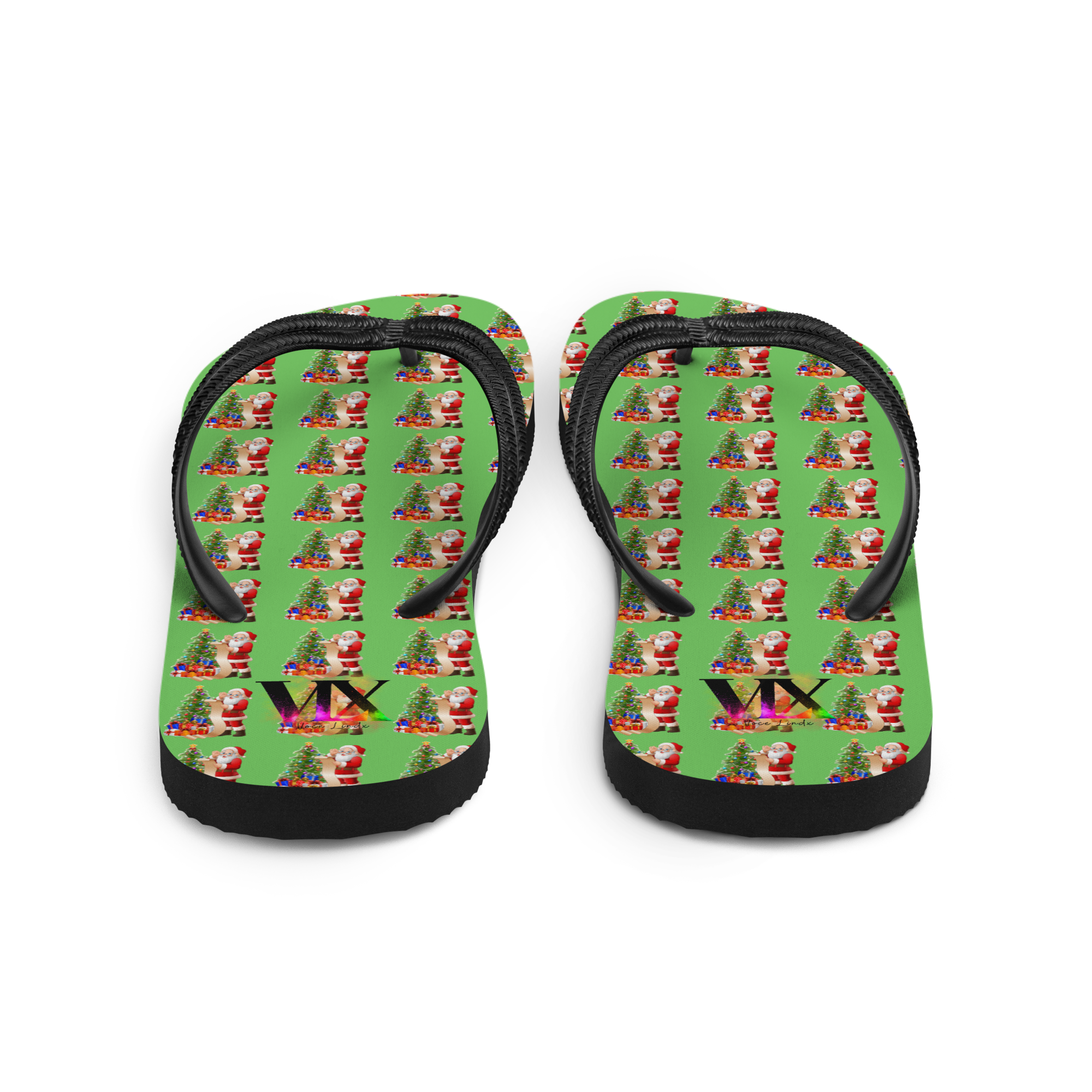 Christmas Santa Green Flip-Flops – Holiday Print Sandals with Cushioned Soles | Festive Footwear for All