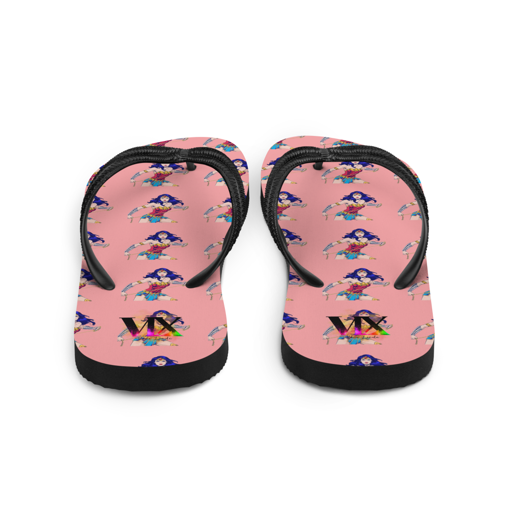 Wonder Woman Flip-Flops – Pink Background Comic Print Sandals with Cushioned Sole | Empowerment Footwear for All