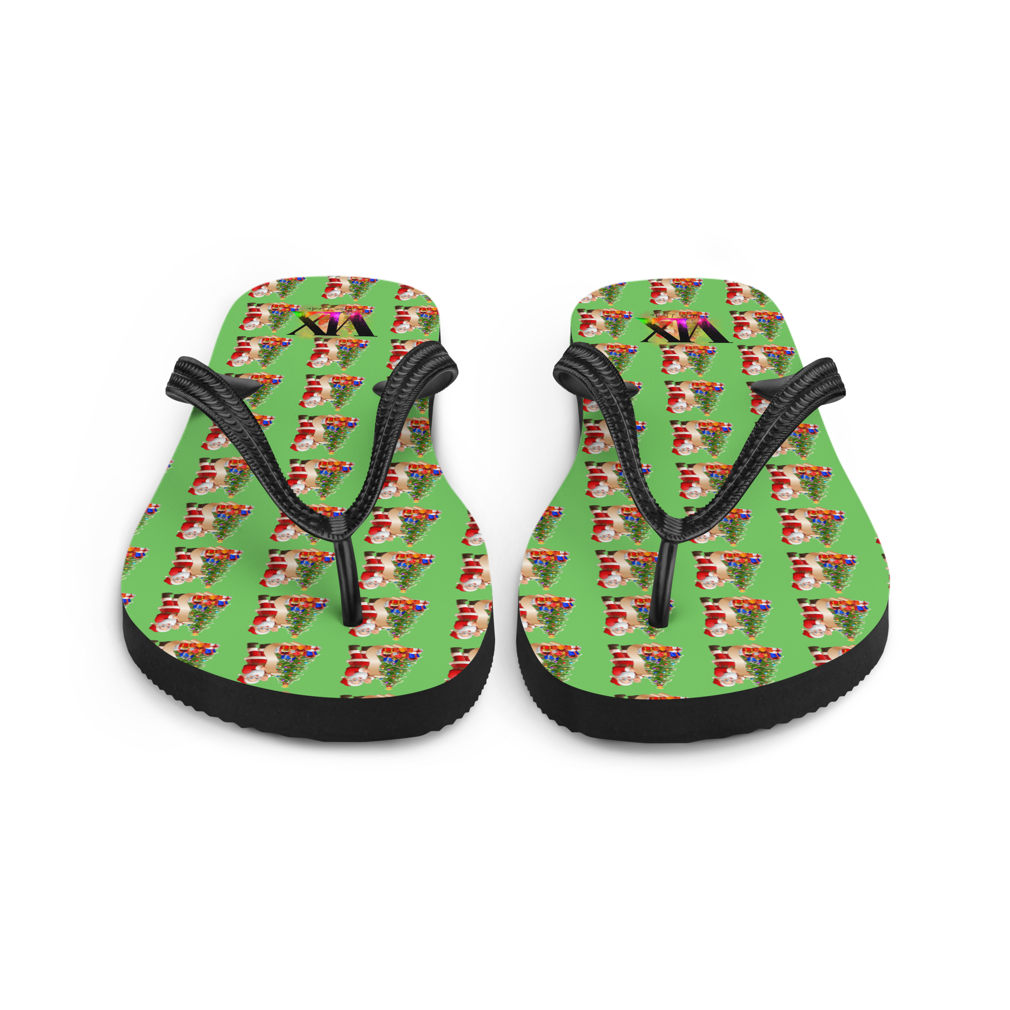 Christmas Santa Green Flip-Flops – Holiday Print Sandals with Cushioned Soles | Festive Footwear for All