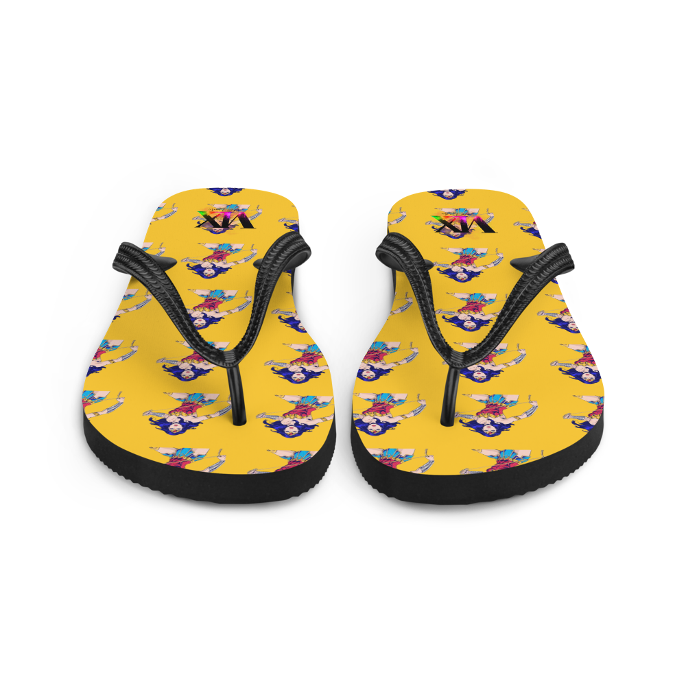 Wonder Woman Flip-Flops – Yellow Background Print Sandals with Cushioned Sole | Empowering Summer Footwear
