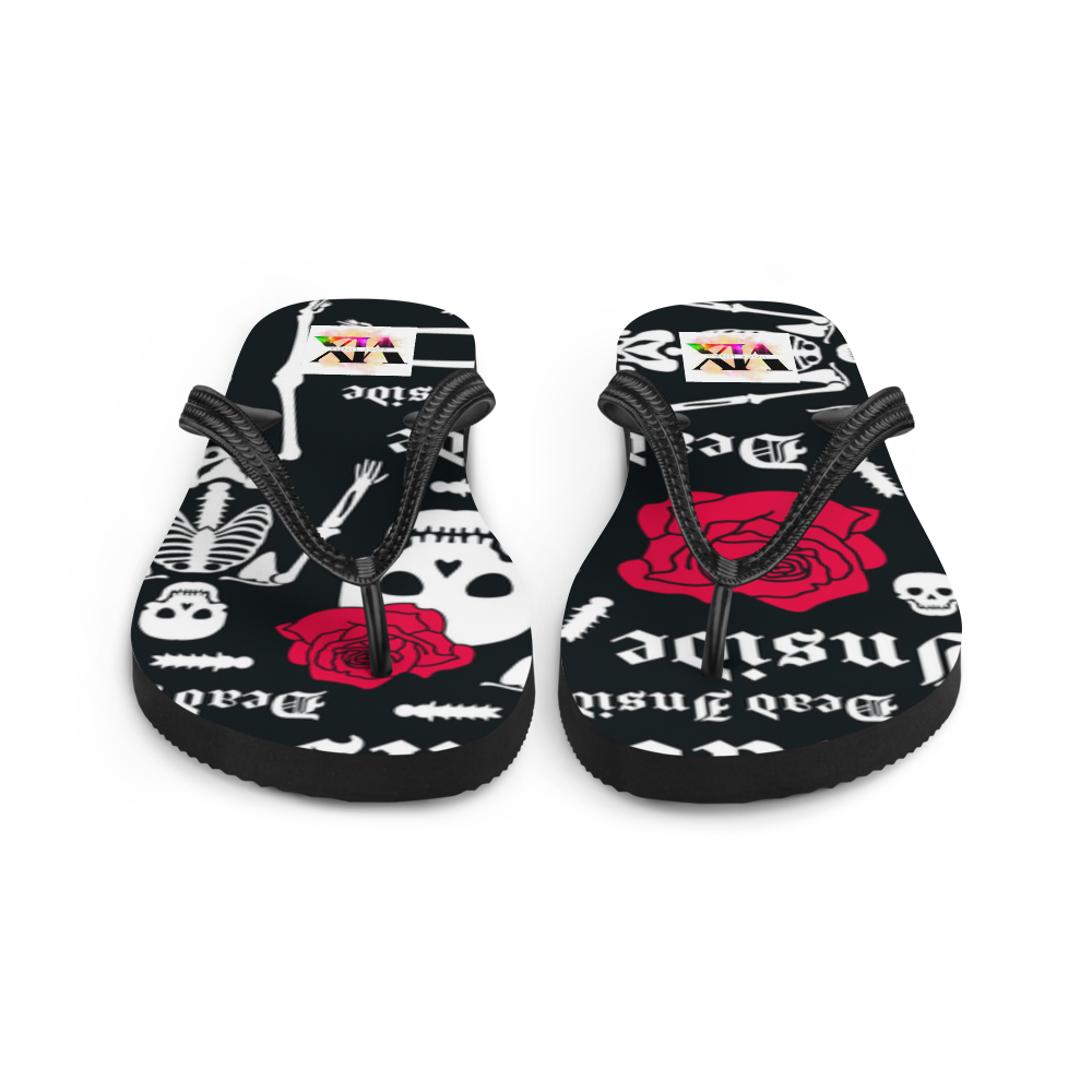 Flip Flops with Skeleton & Rose Print – Dead Inside Style | Voce Lindx