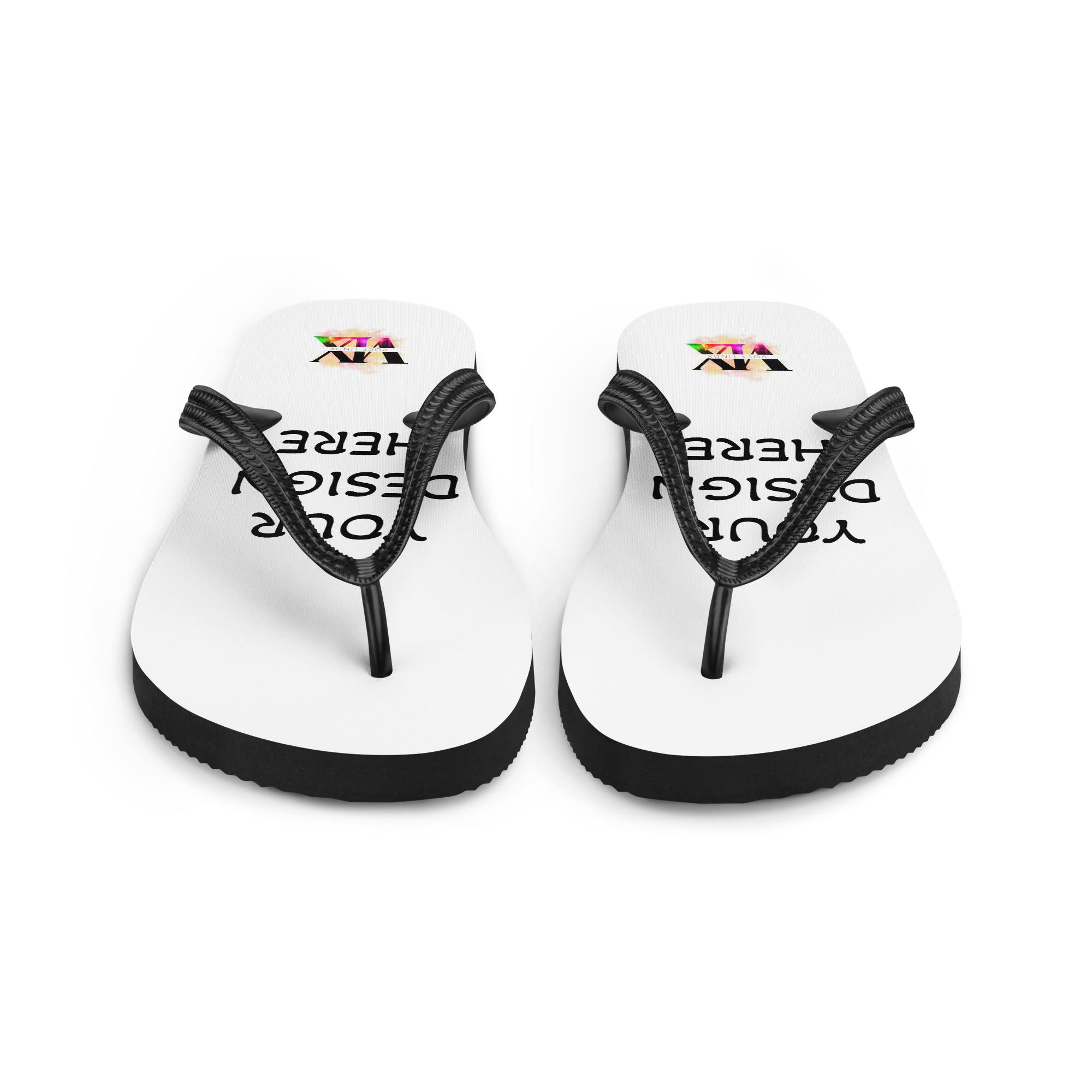 Custom White Flip-Flops with Black Straps – Personalised Design | Voce Lindx