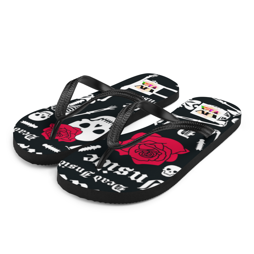 Flip Flops with Skeleton & Rose Print – Dead Inside Style | Voce Lindx