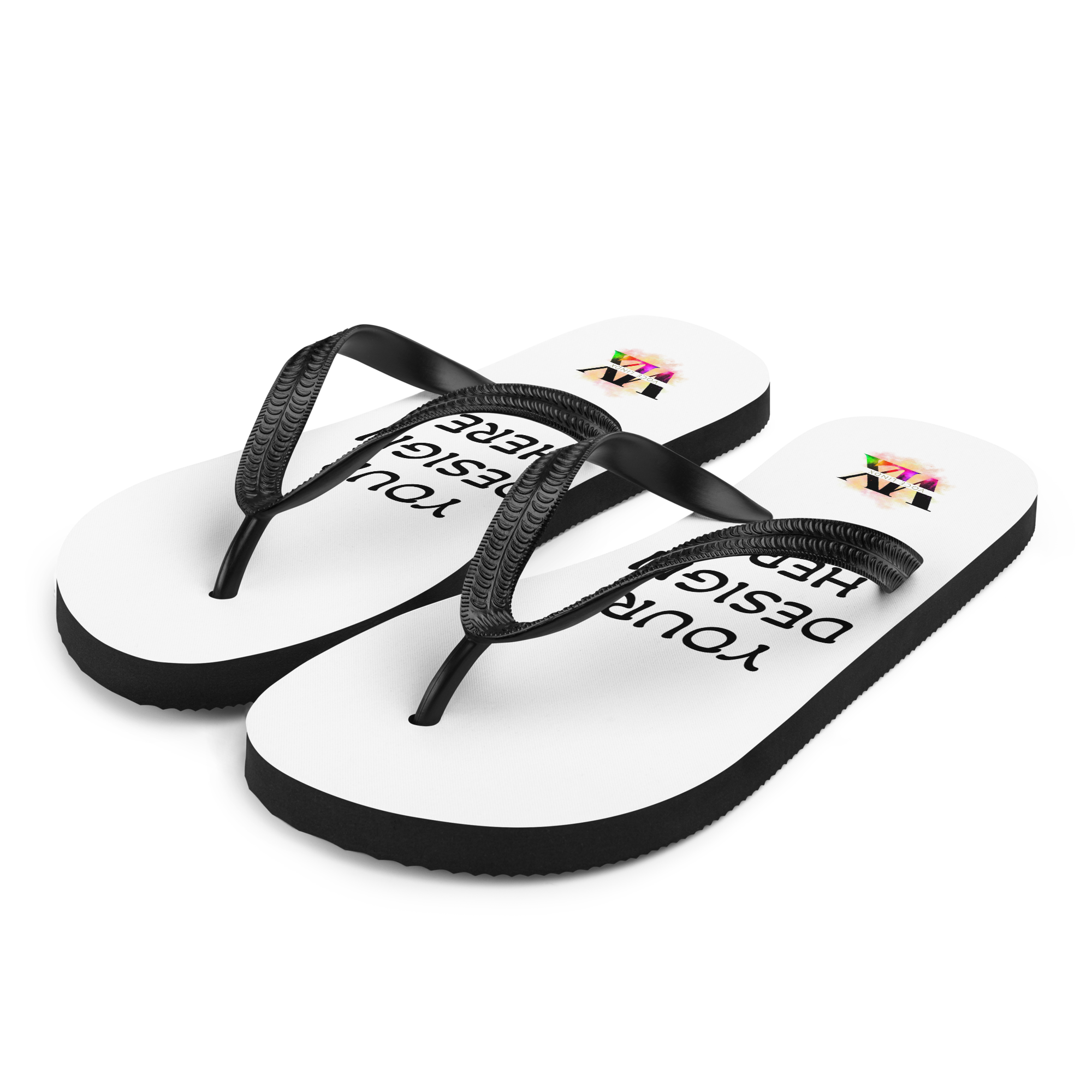 Custom White Flip-Flops with Black Straps – Personalised Design | Voce Lindx